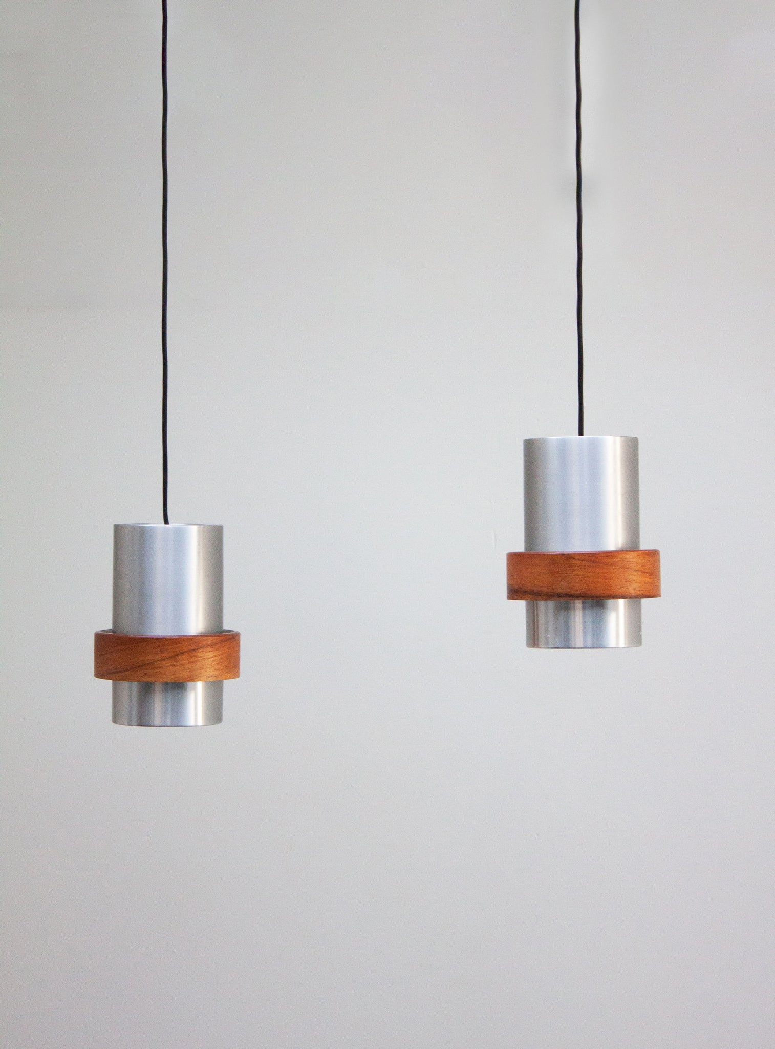 Aluminium and Teak Pendant Lamps