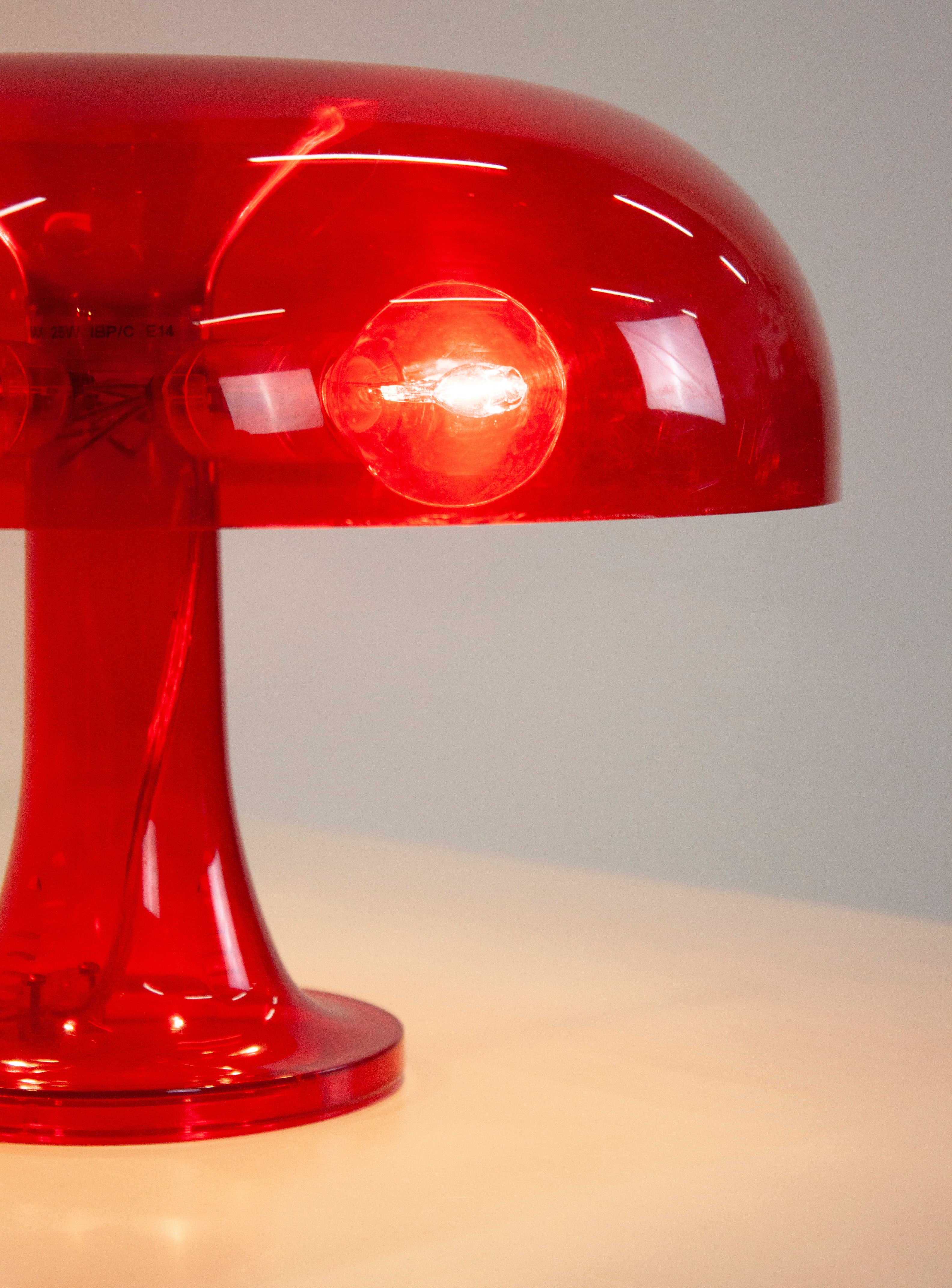 Artemide Nessino Desk Lamp by Giancarlo Mattioli (Translucent Red