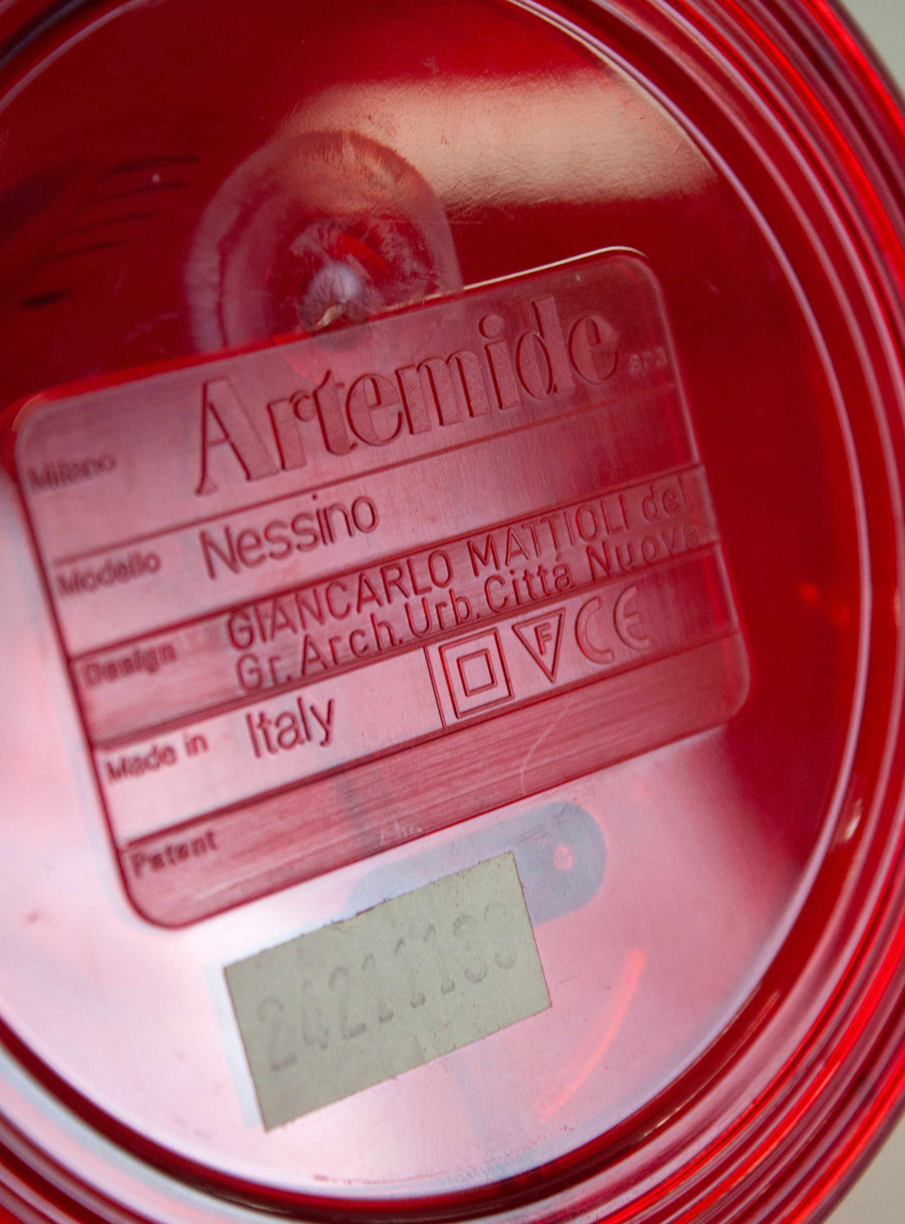 Artemide Nessino Desk Lamp by Giancarlo Mattioli (Translucent Red