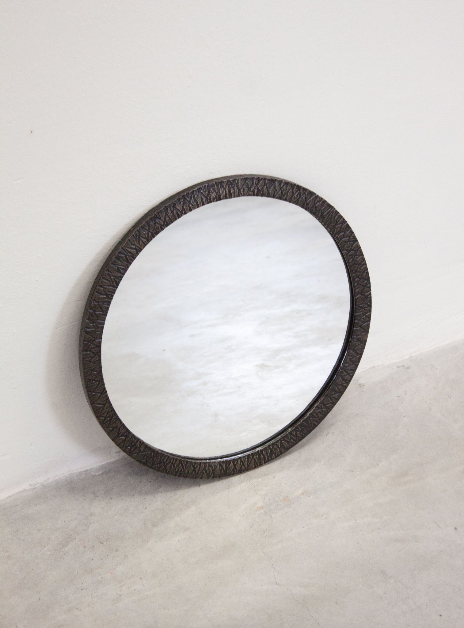 Brutalist Brass Round Wall Mirror