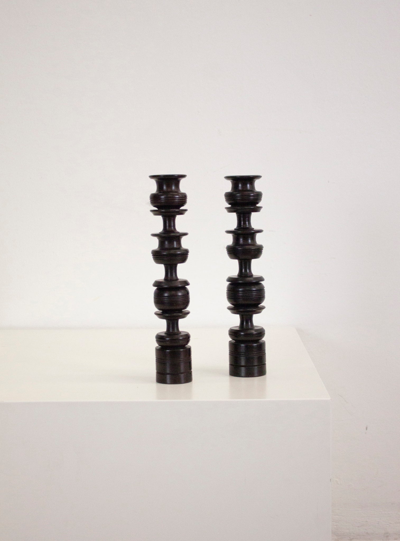 Ebony Wood Turned Candle Sticks