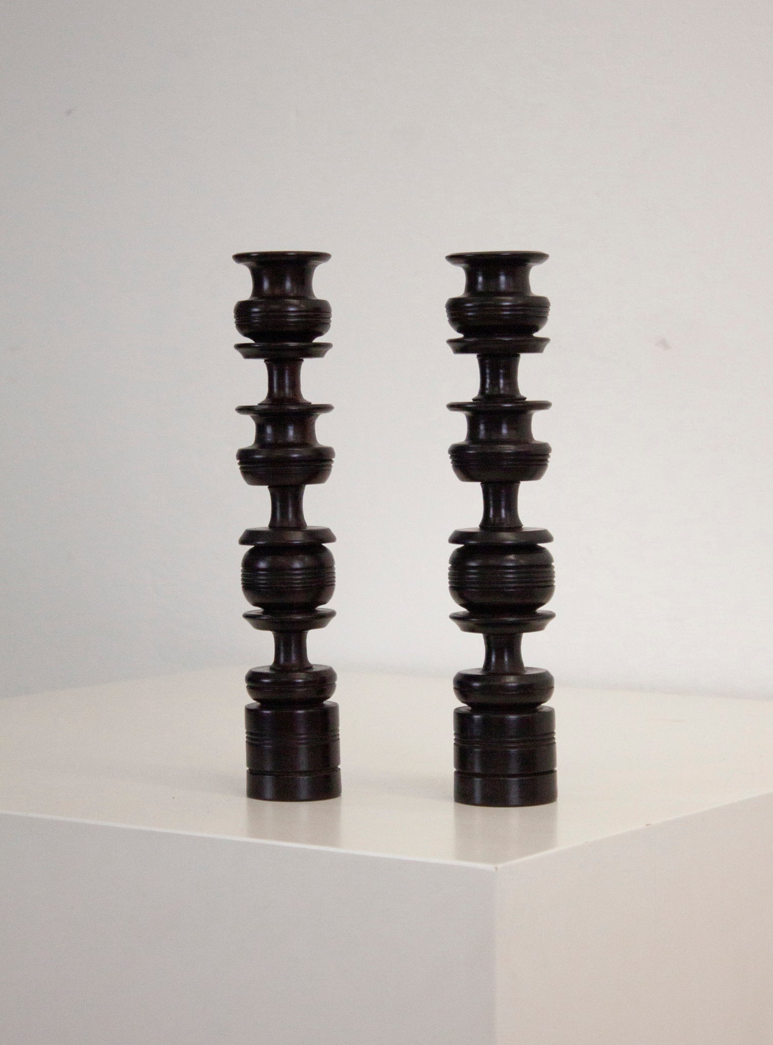 Ebony Wood Turned Candle Sticks