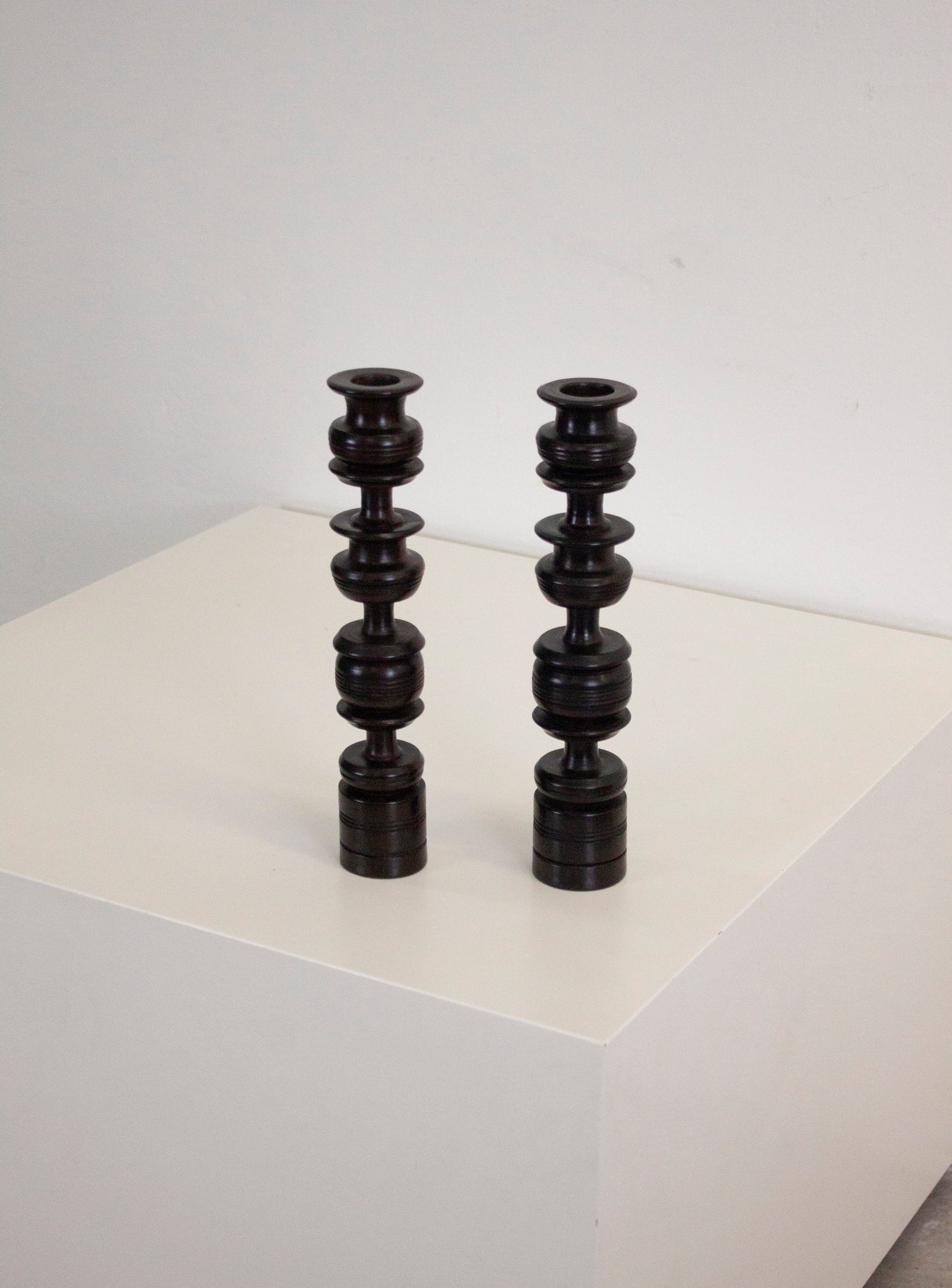 Ebony Wood Turned Candle Sticks