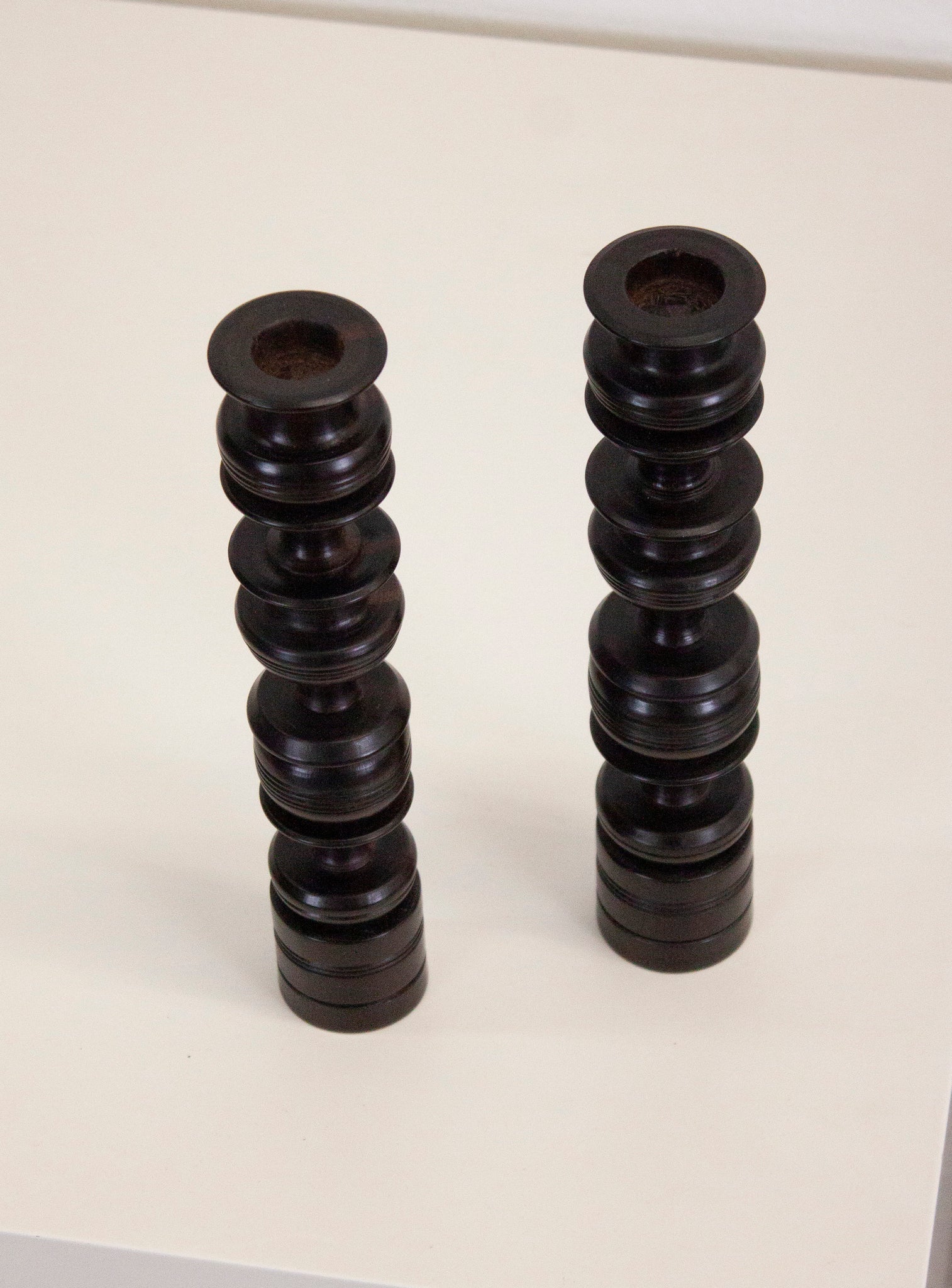 Ebony Wood Turned Candle Sticks