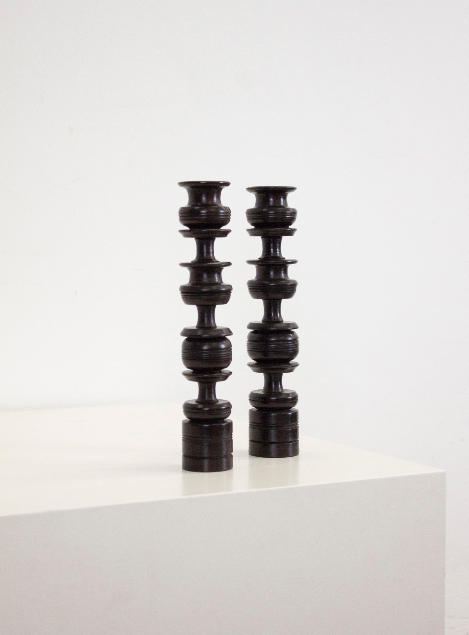Ebony Wood Turned Candle Sticks