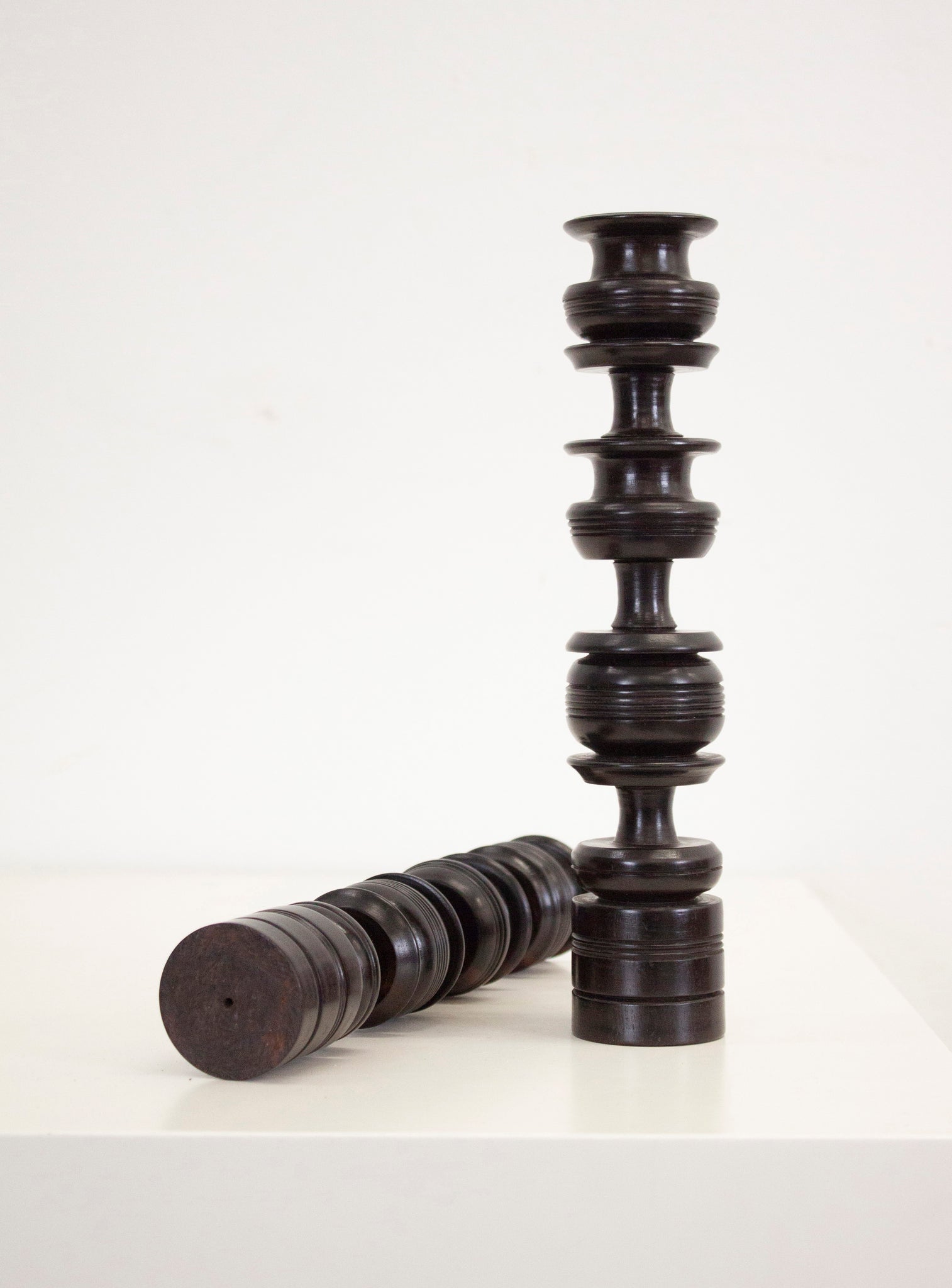 Ebony Wood Turned Candle Sticks