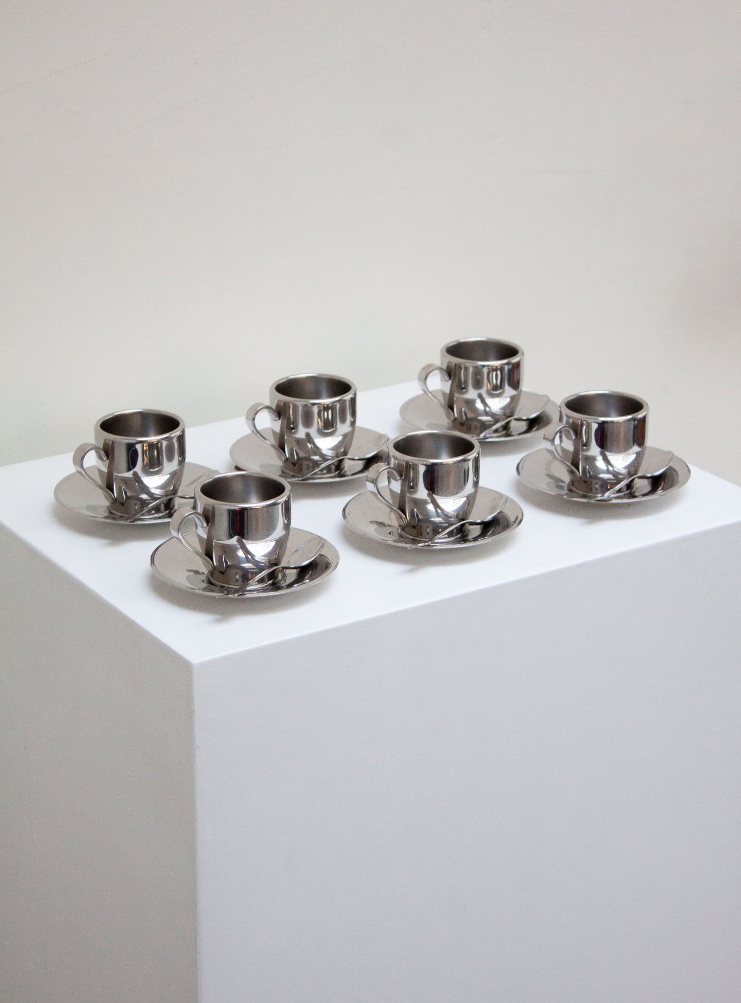 Euro Lucres Stainless Steel Espresso Cups, Saucers & Spoons