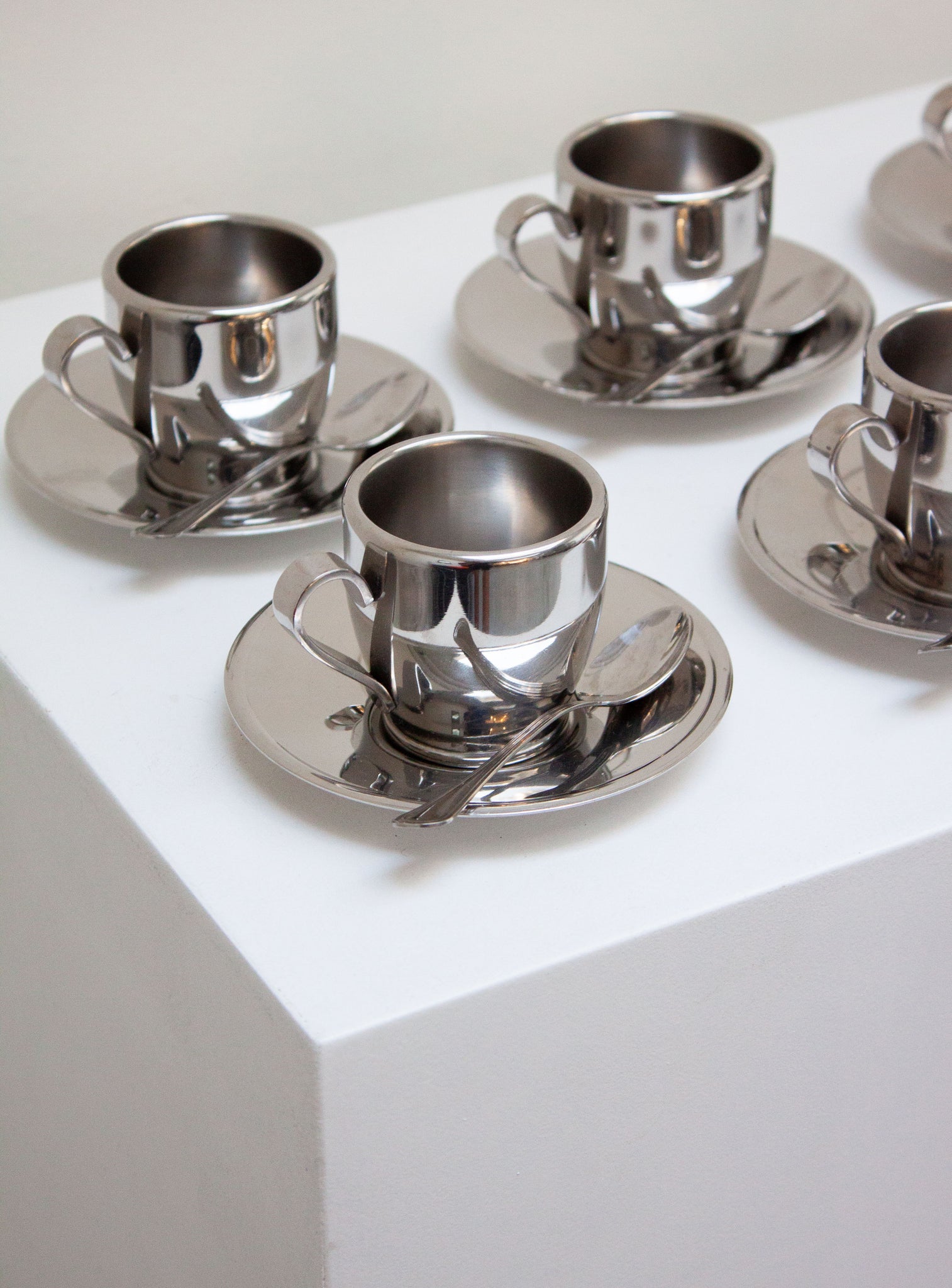 Euro Lucres Stainless Steel Espresso Cups, Saucers & Spoons