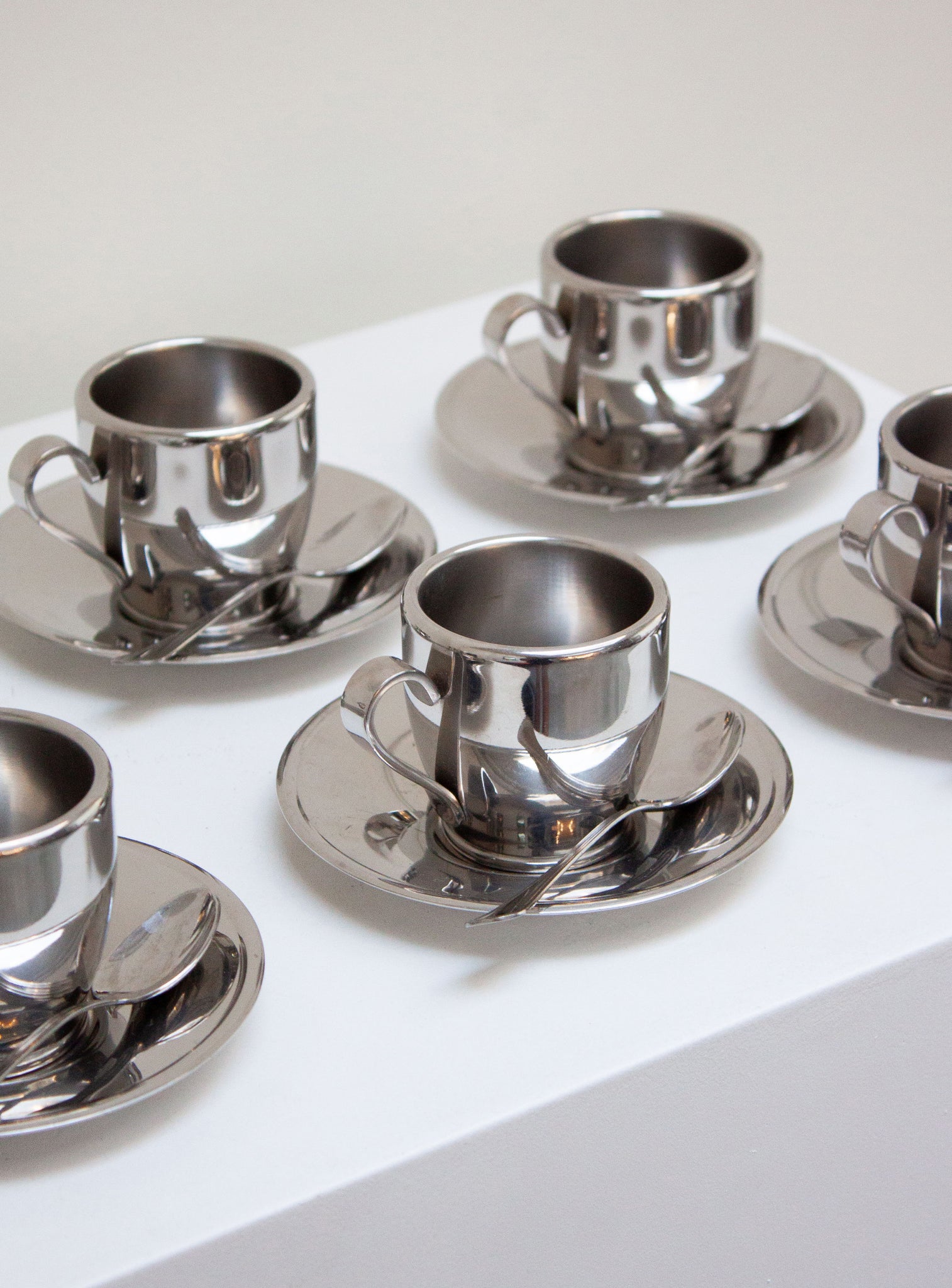 Euro Lucres Stainless Steel Espresso Cups, Saucers & Spoons