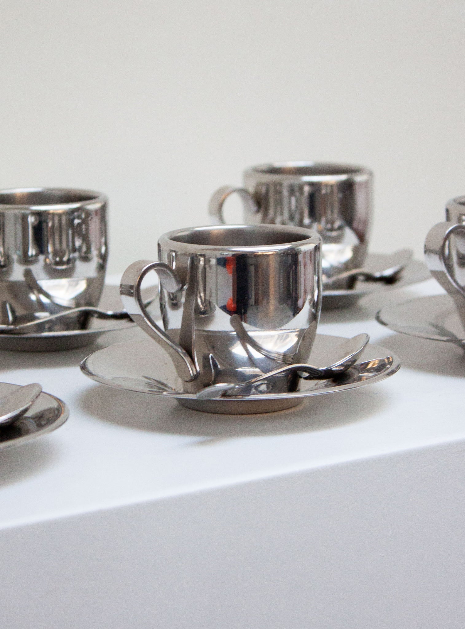 Euro Lucres Stainless Steel Espresso Cups, Saucers & Spoons