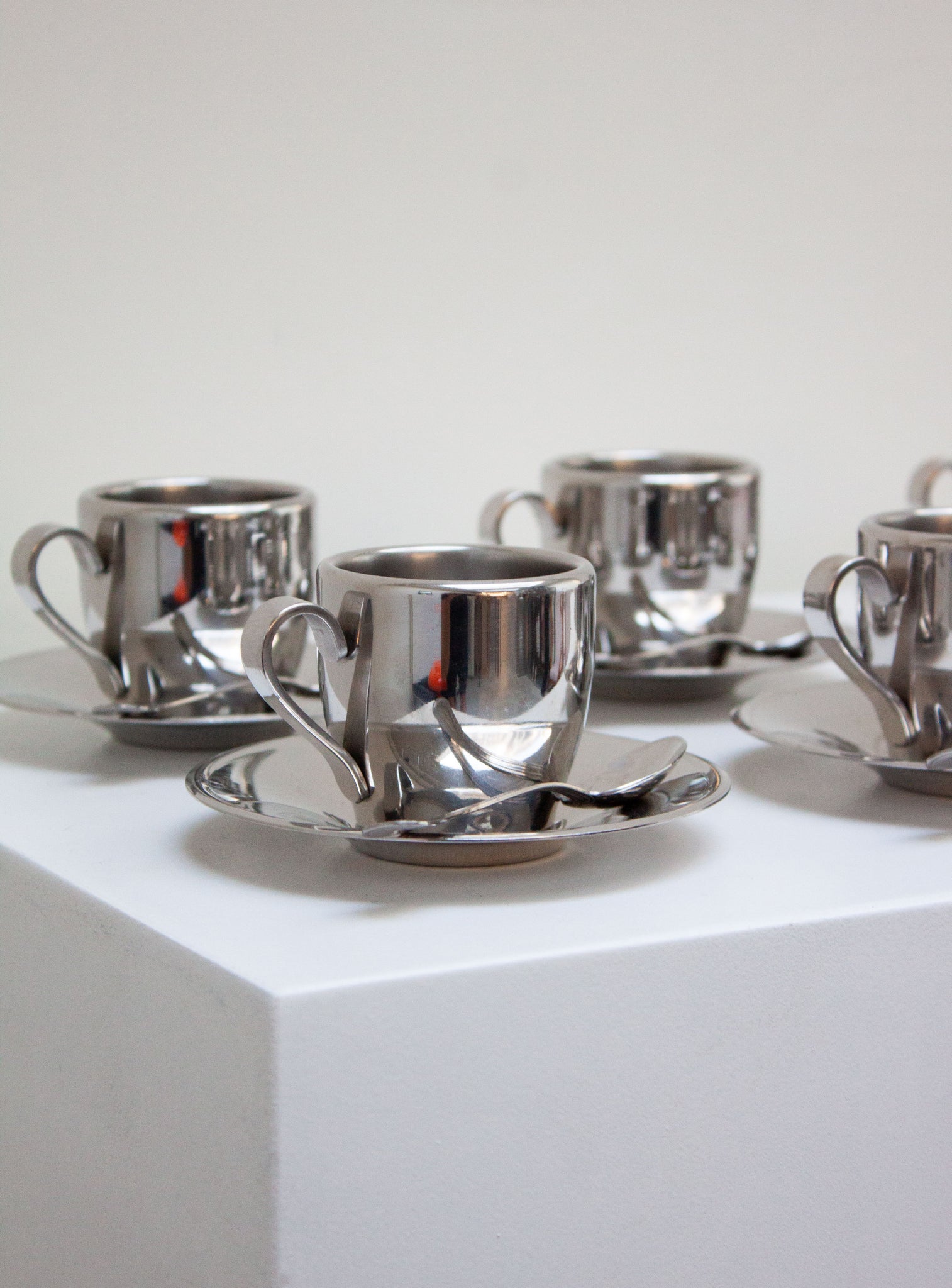 Euro Lucres Stainless Steel Espresso Cups, Saucers & Spoons