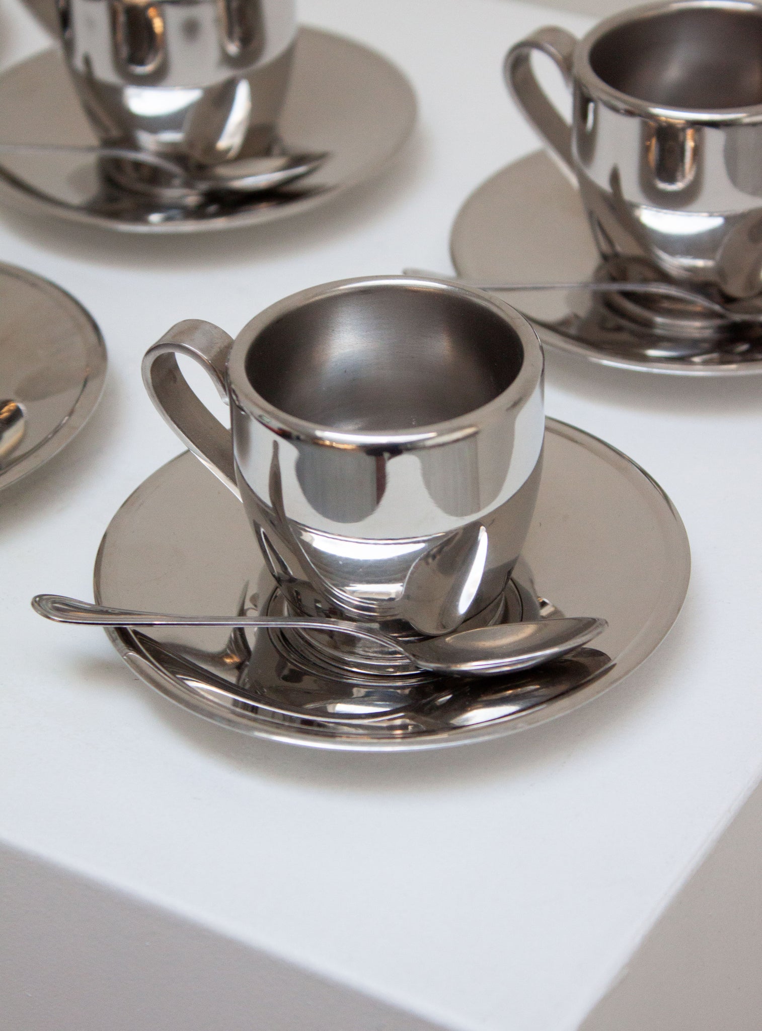 Euro Lucres Stainless Steel Espresso Cups, Saucers & Spoons