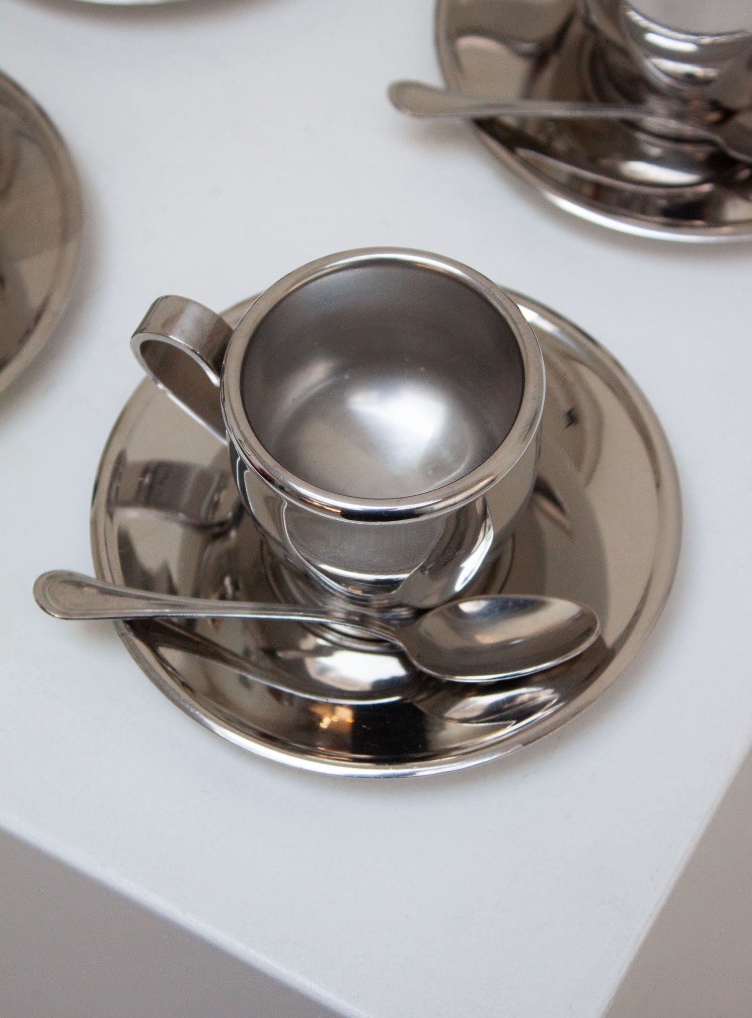 Euro Lucres Stainless Steel Espresso Cups, Saucers & Spoons