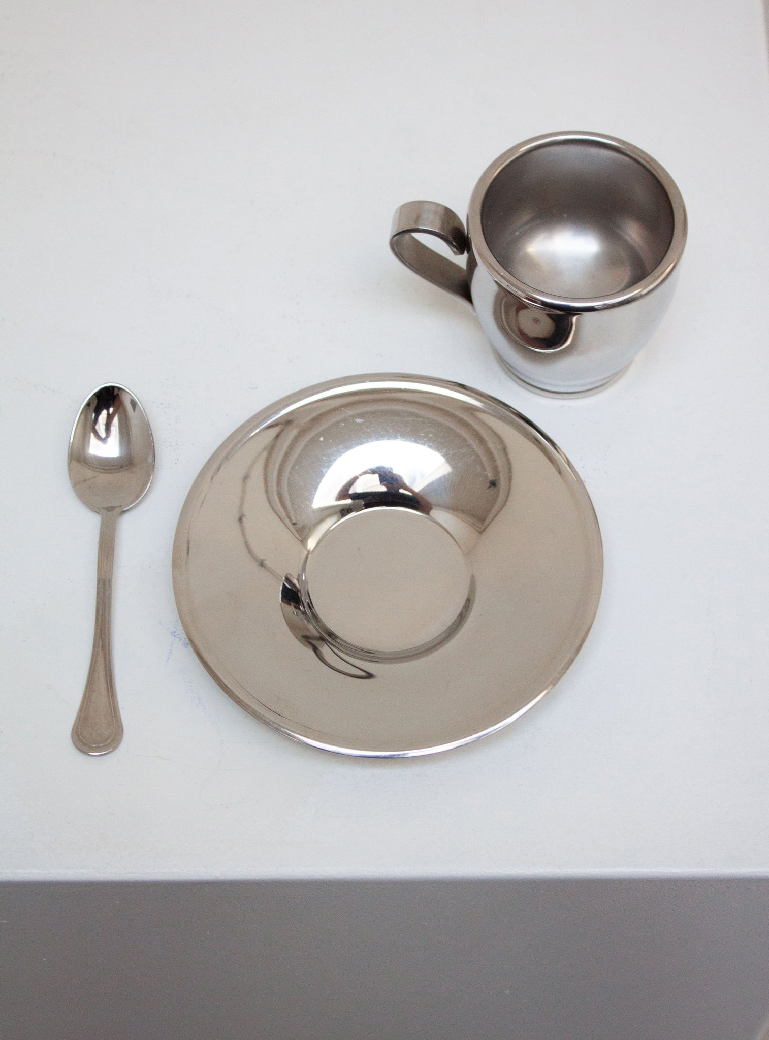 Euro Lucres Stainless Steel Espresso Cups, Saucers & Spoons