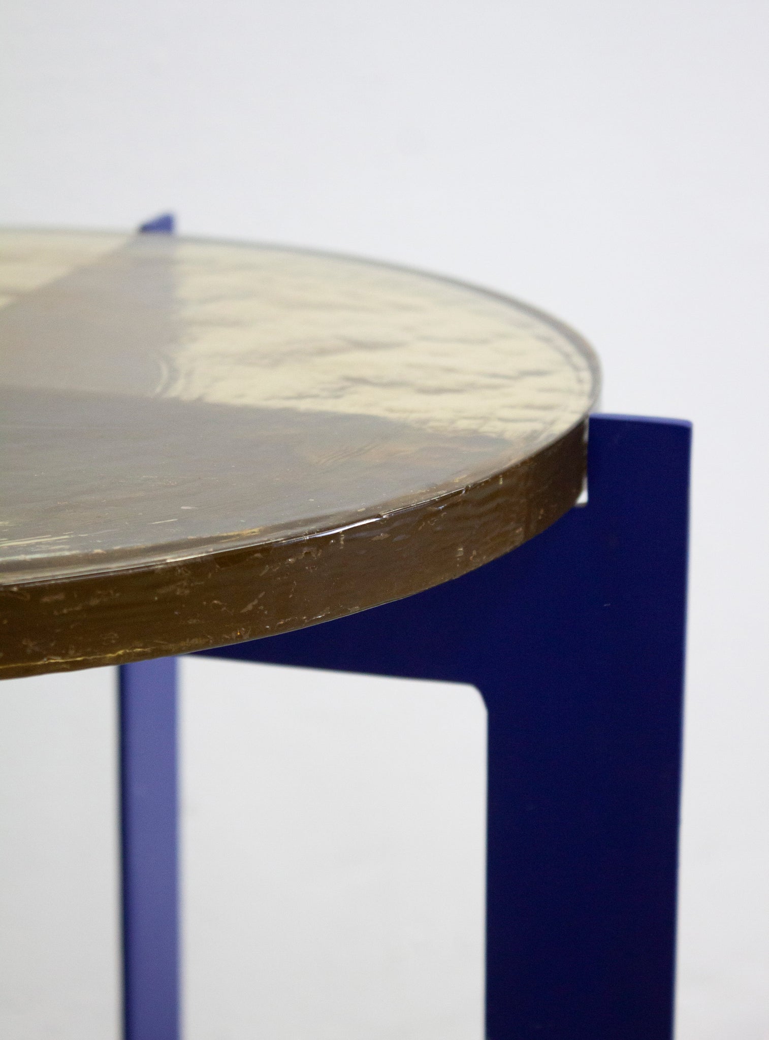 Heavy Glass Side Table on Metal Base (Yellow/Cobalt Blue)