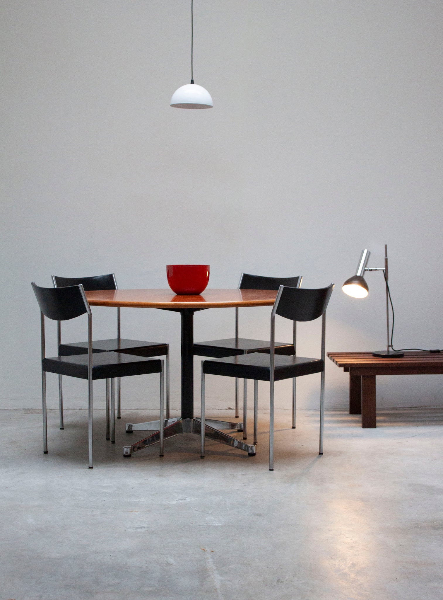 Herman Miller Contract Base Round Dining Table by Charles Eames (Teak)