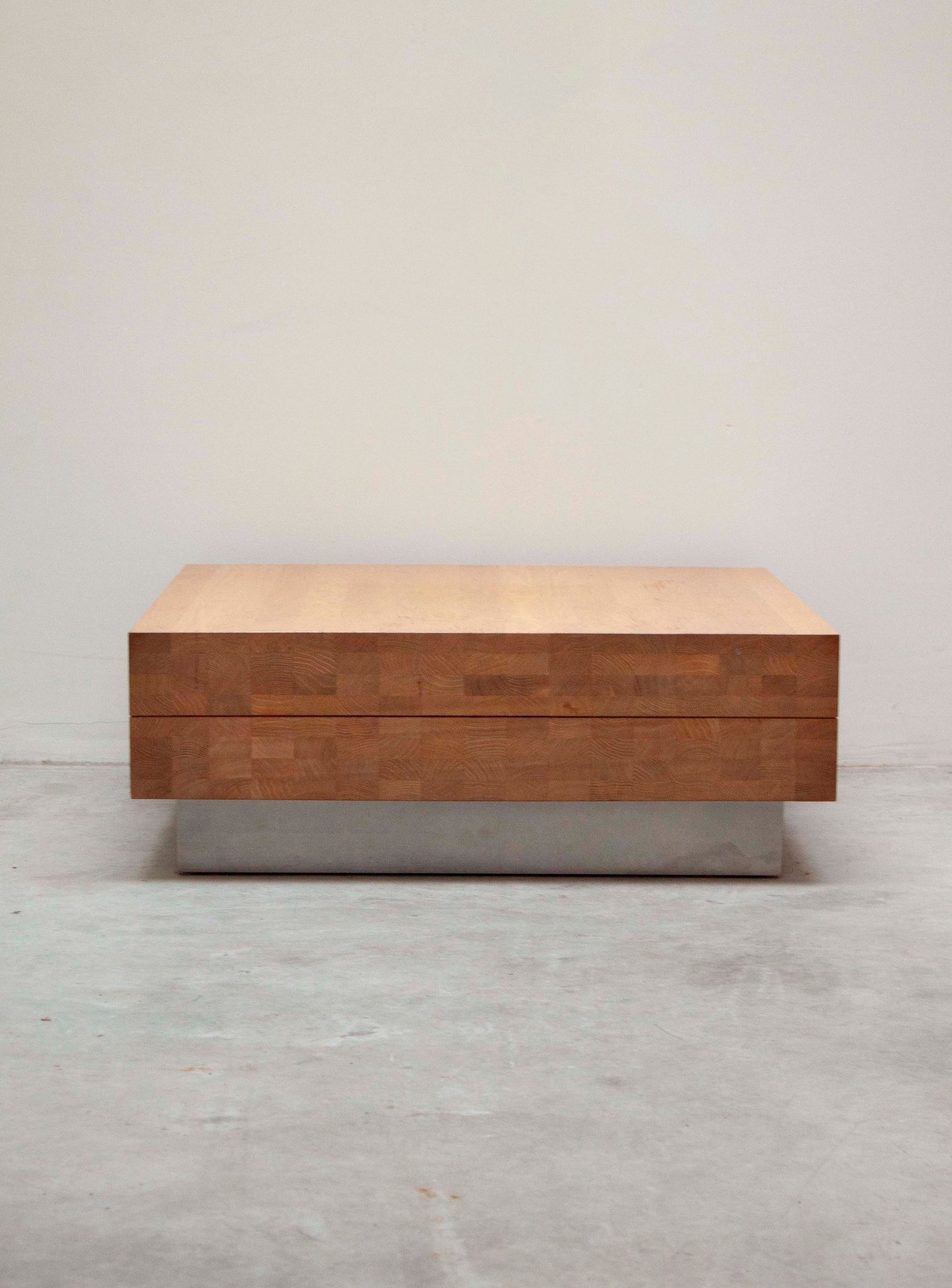 Solid Oak Coffee Table on Stainless Steel Plinth