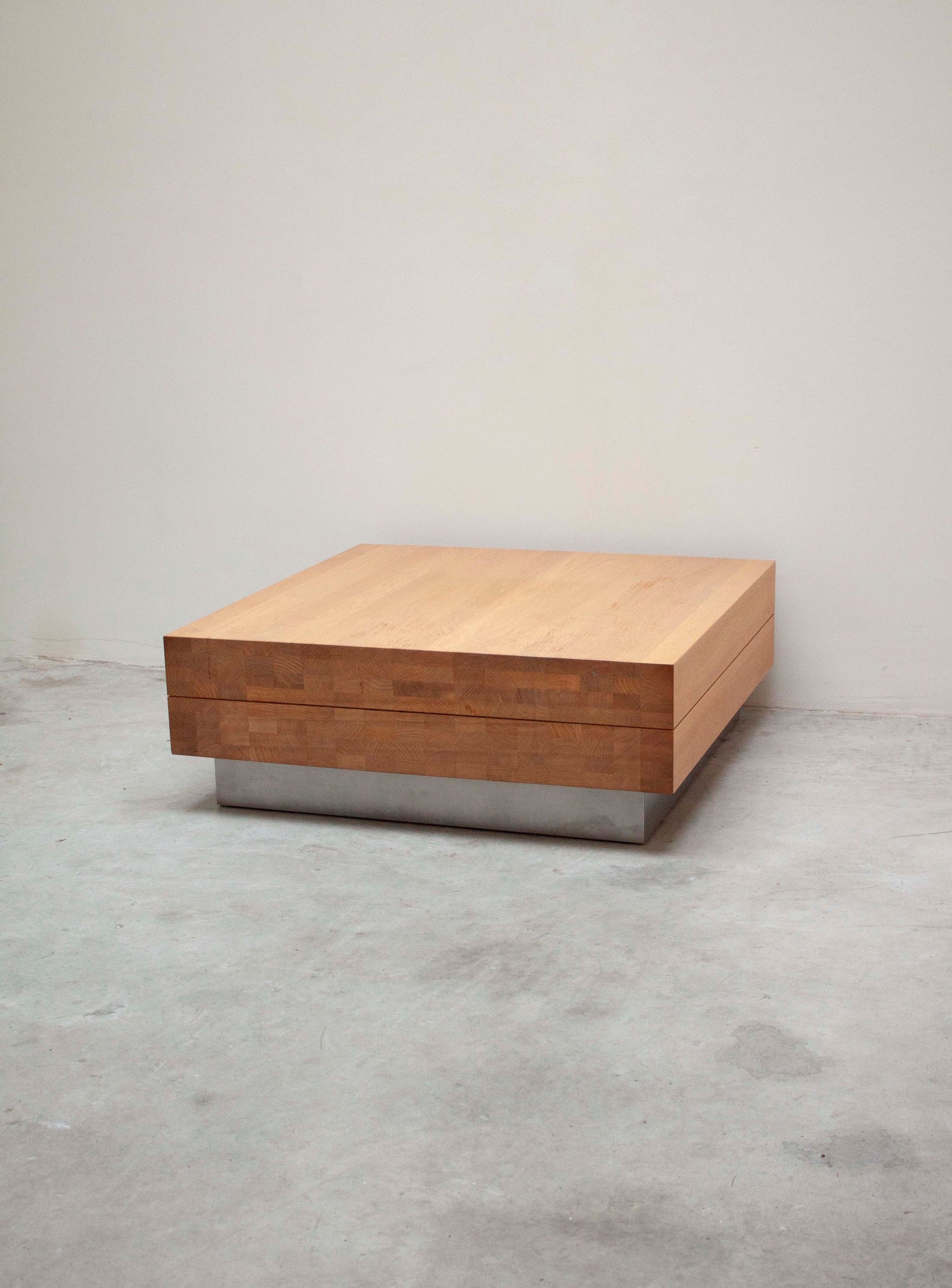 Solid Oak Coffee Table on Stainless Steel Plinth