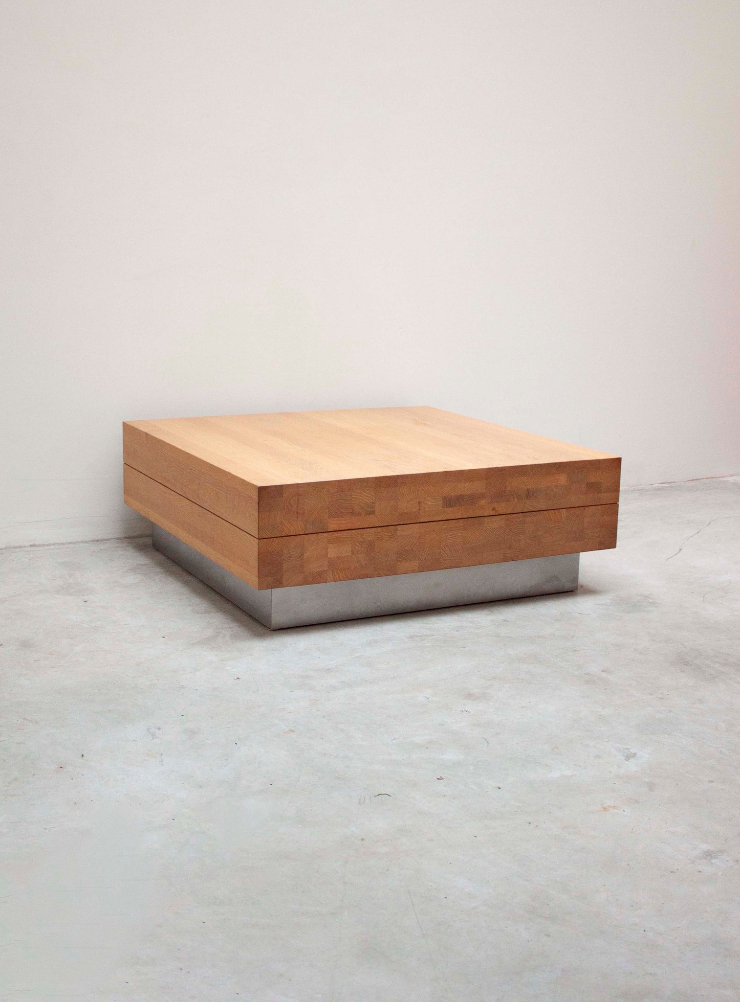 Solid Oak Coffee Table on Stainless Steel Plinth