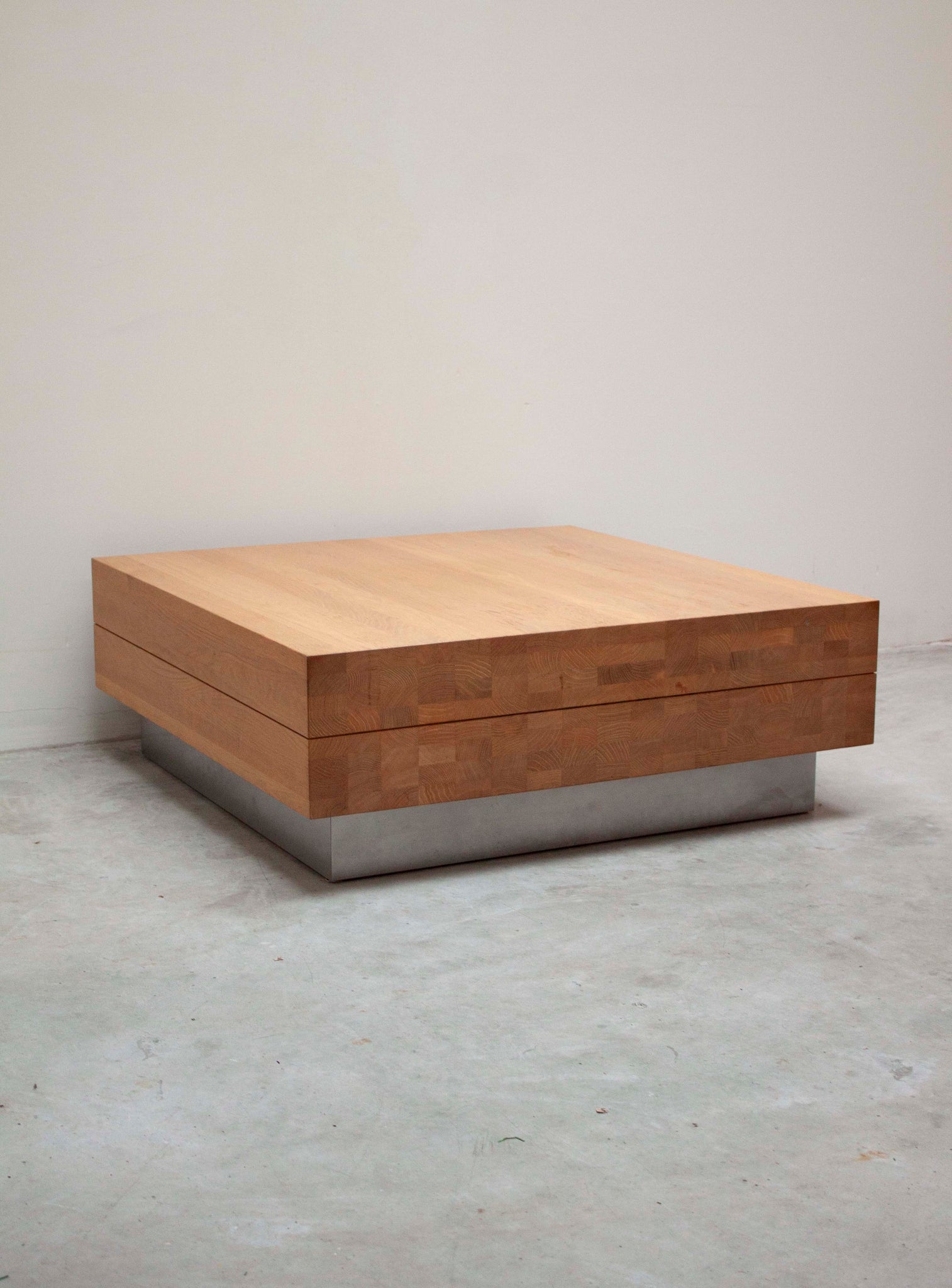 Solid Oak Coffee Table on Stainless Steel Plinth