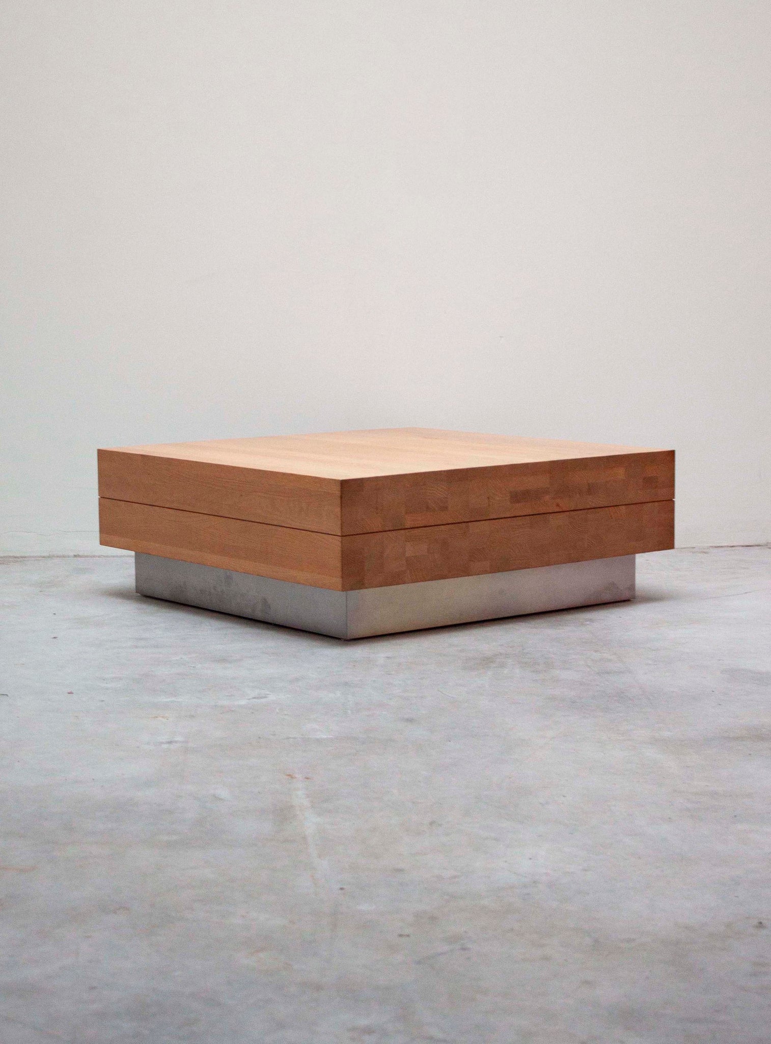 Solid Oak Coffee Table on Stainless Steel Plinth