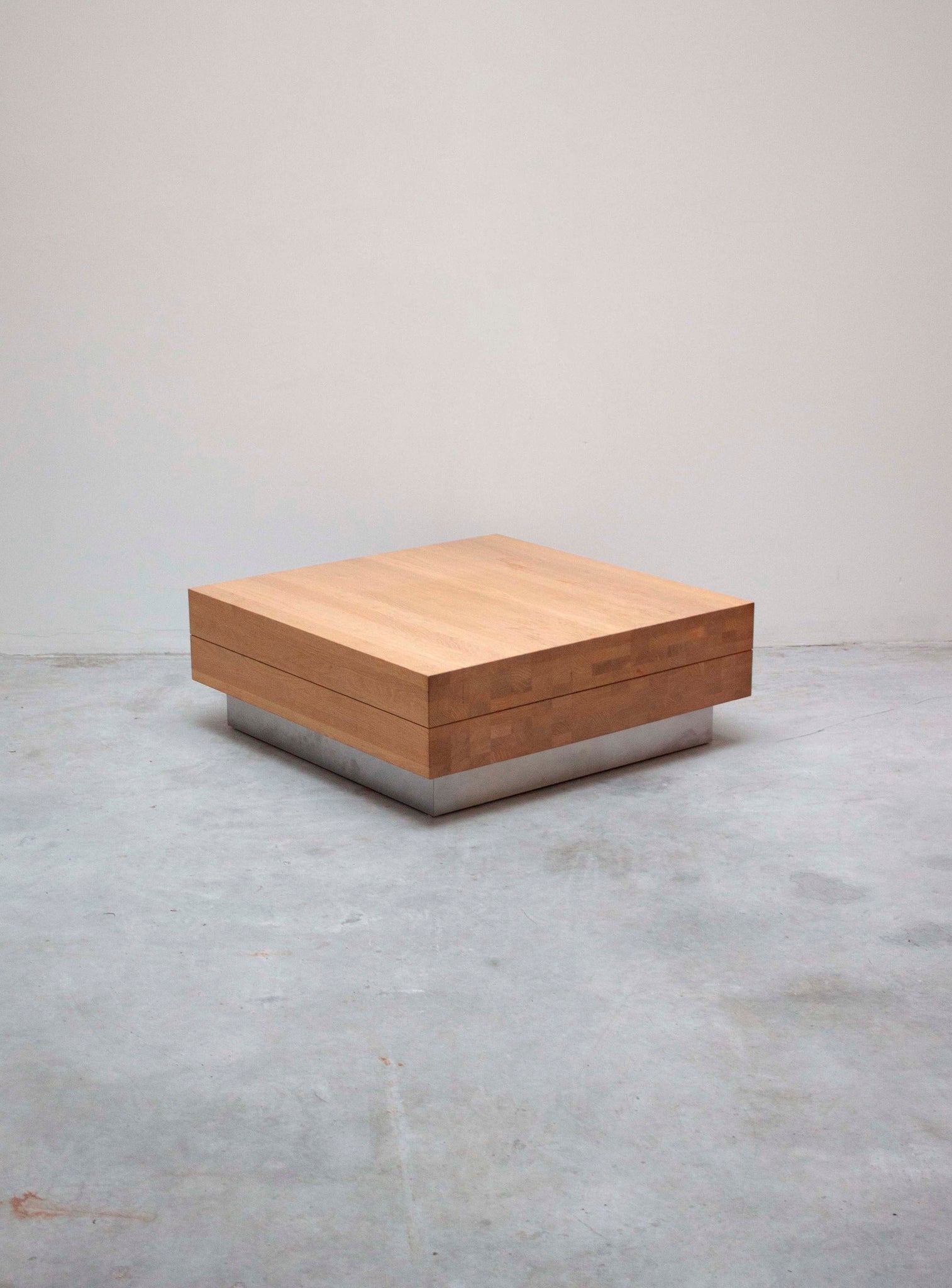 Solid Oak Coffee Table on Stainless Steel Plinth