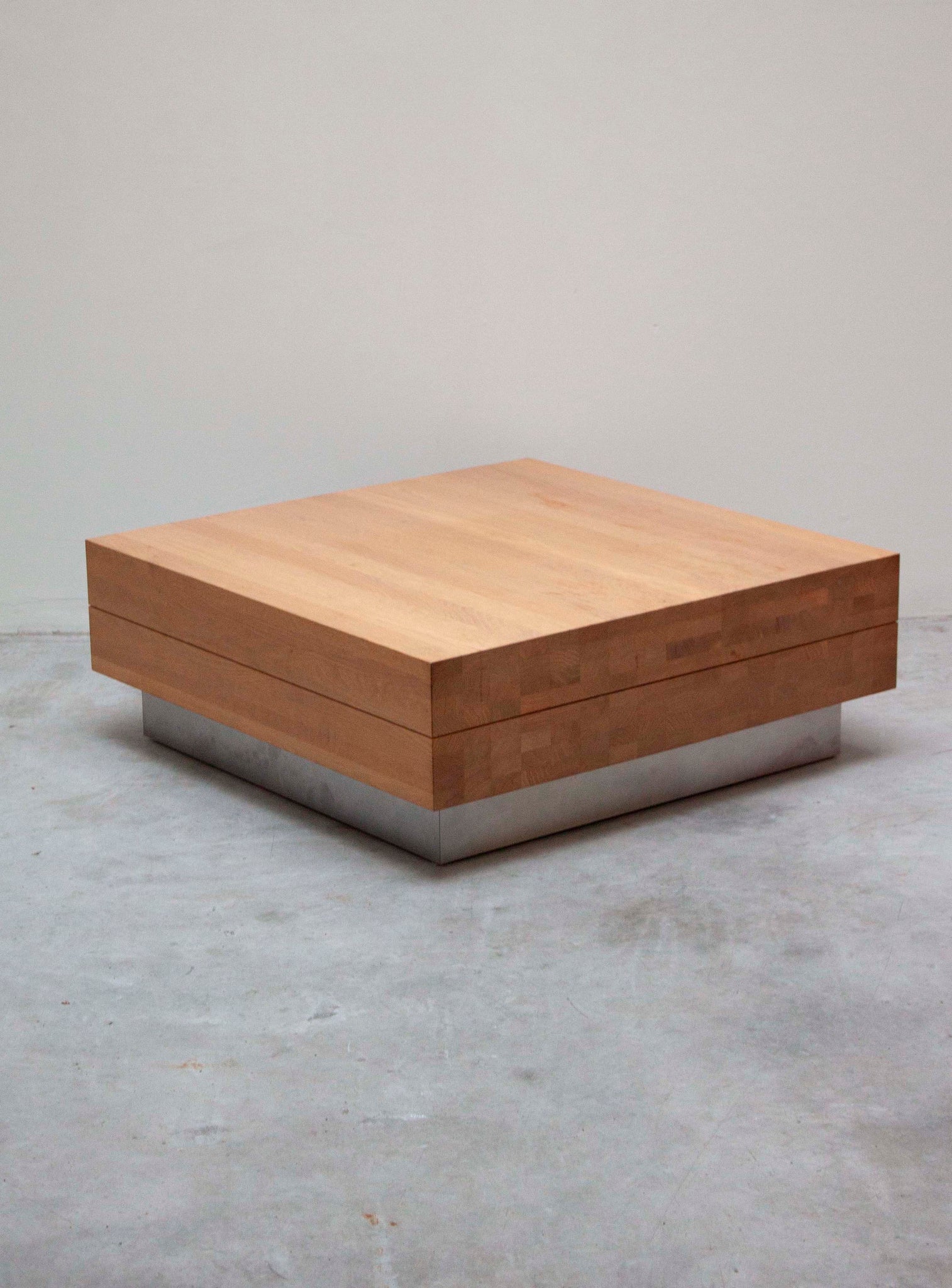 Solid Oak Coffee Table on Stainless Steel Plinth