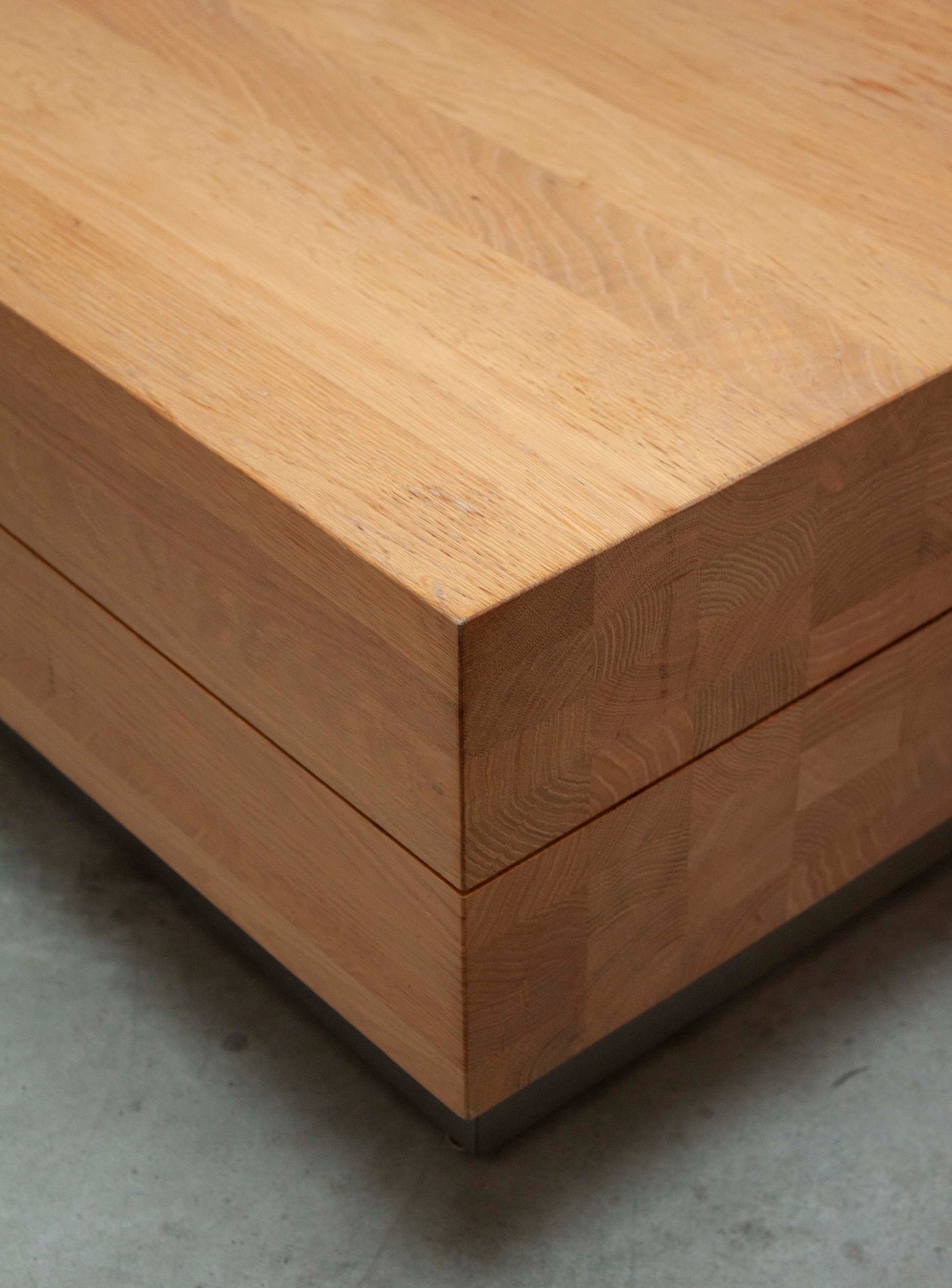 Solid Oak Coffee Table on Stainless Steel Plinth