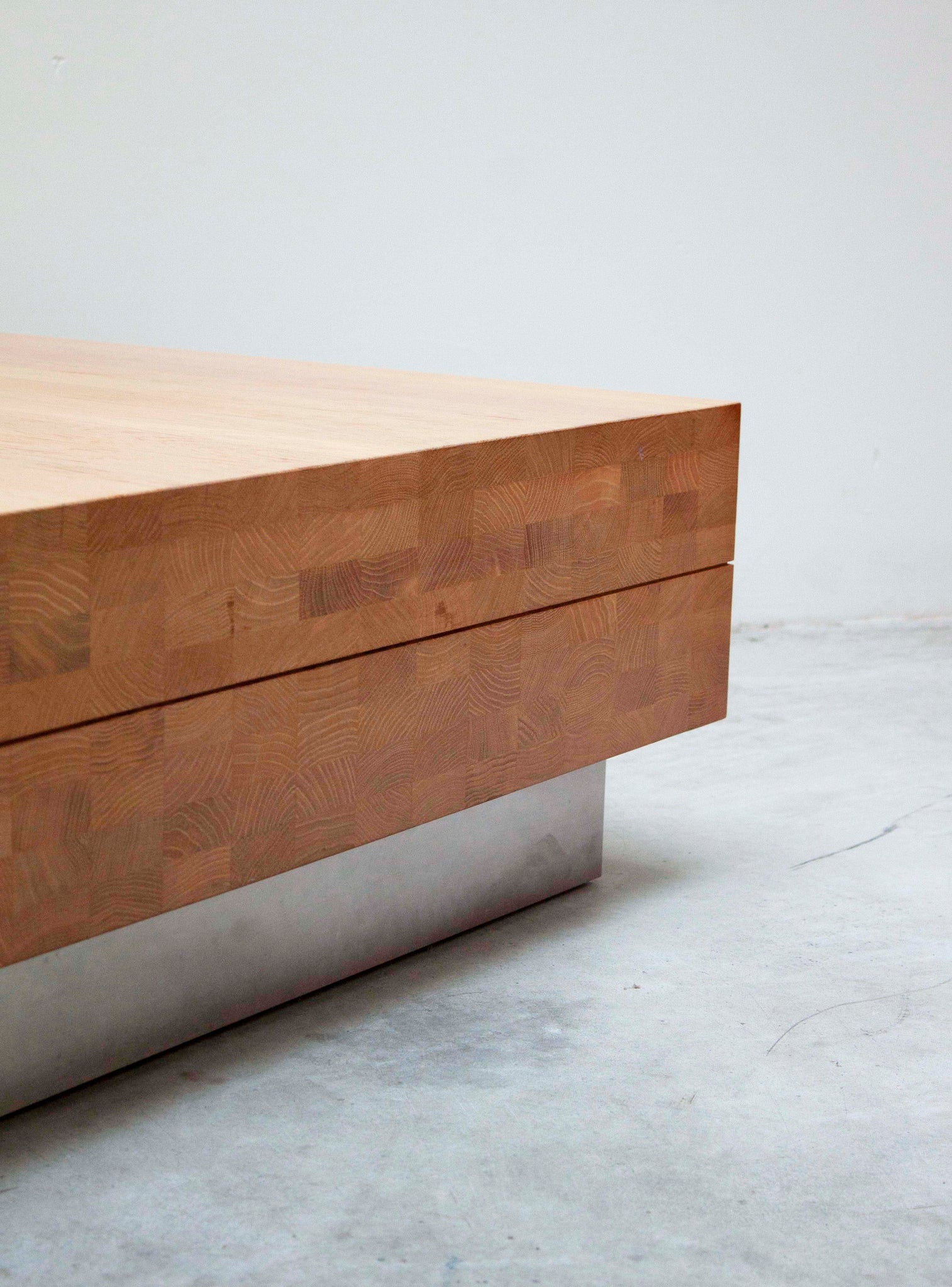 Solid Oak Coffee Table on Stainless Steel Plinth