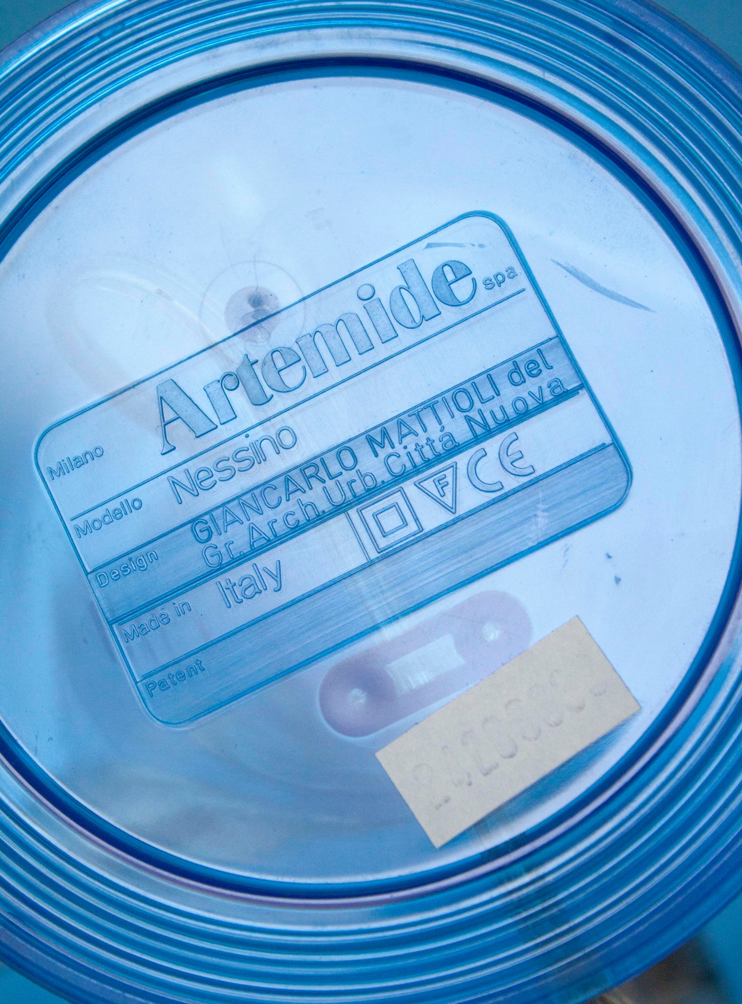 Artemide Nessino Desk Lamp by Giancarlo Mattioli (Translucent Blue)