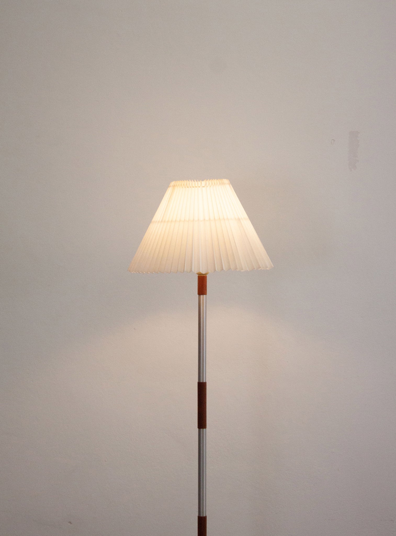 Teak & Aluminium Floor Lamp with Pleated Shade