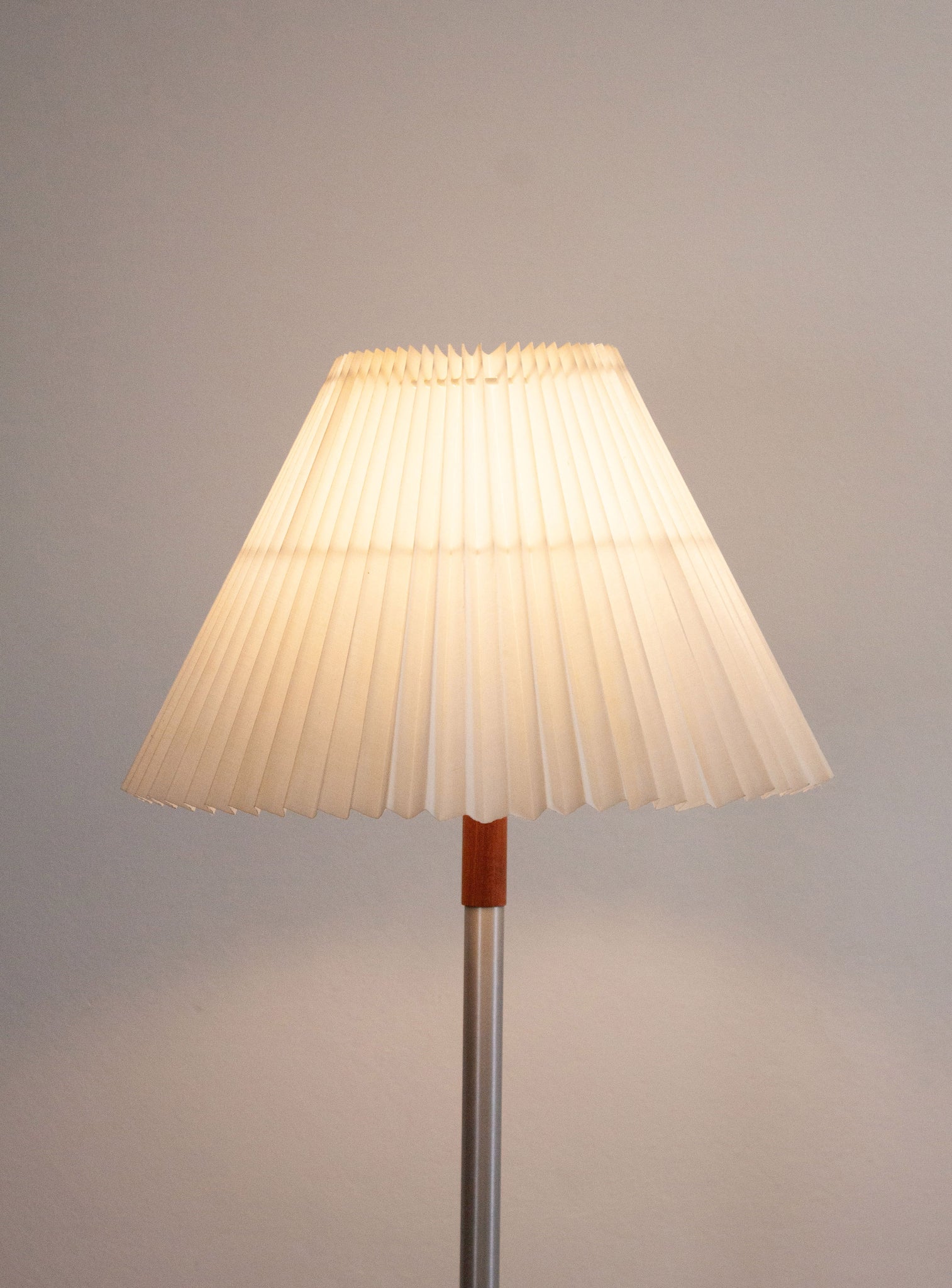 Teak & Aluminium Floor Lamp with Pleated Shade