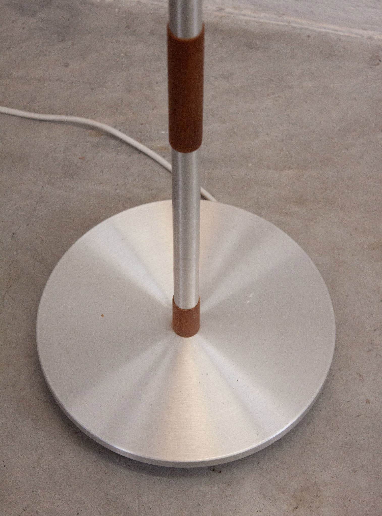 Teak & Aluminium Floor Lamp with Pleated Shade