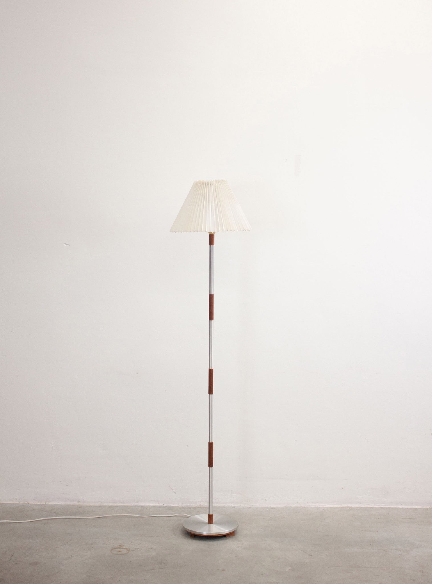 Teak & Aluminium Floor Lamp with Pleated Shade