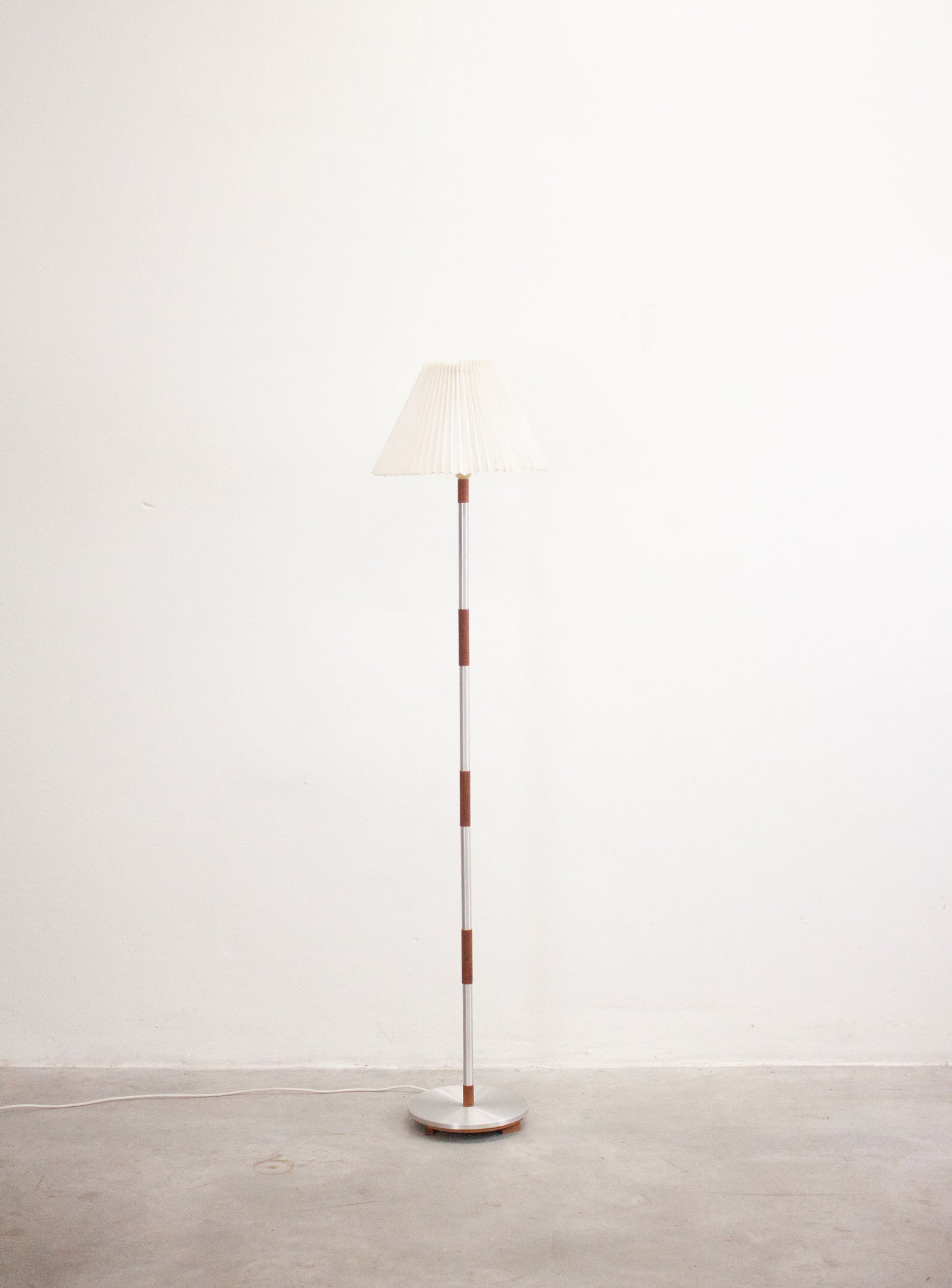 Teak & Aluminium Floor Lamp with Pleated Shade