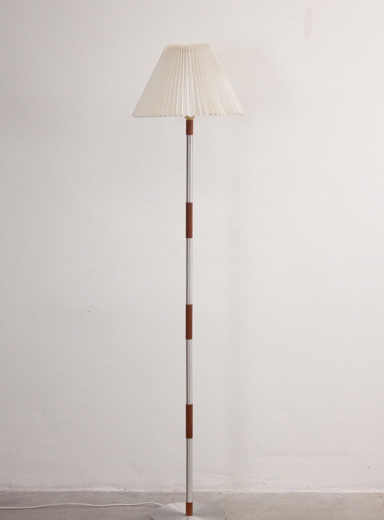 Teak & Aluminium Floor Lamp with Pleated Shade