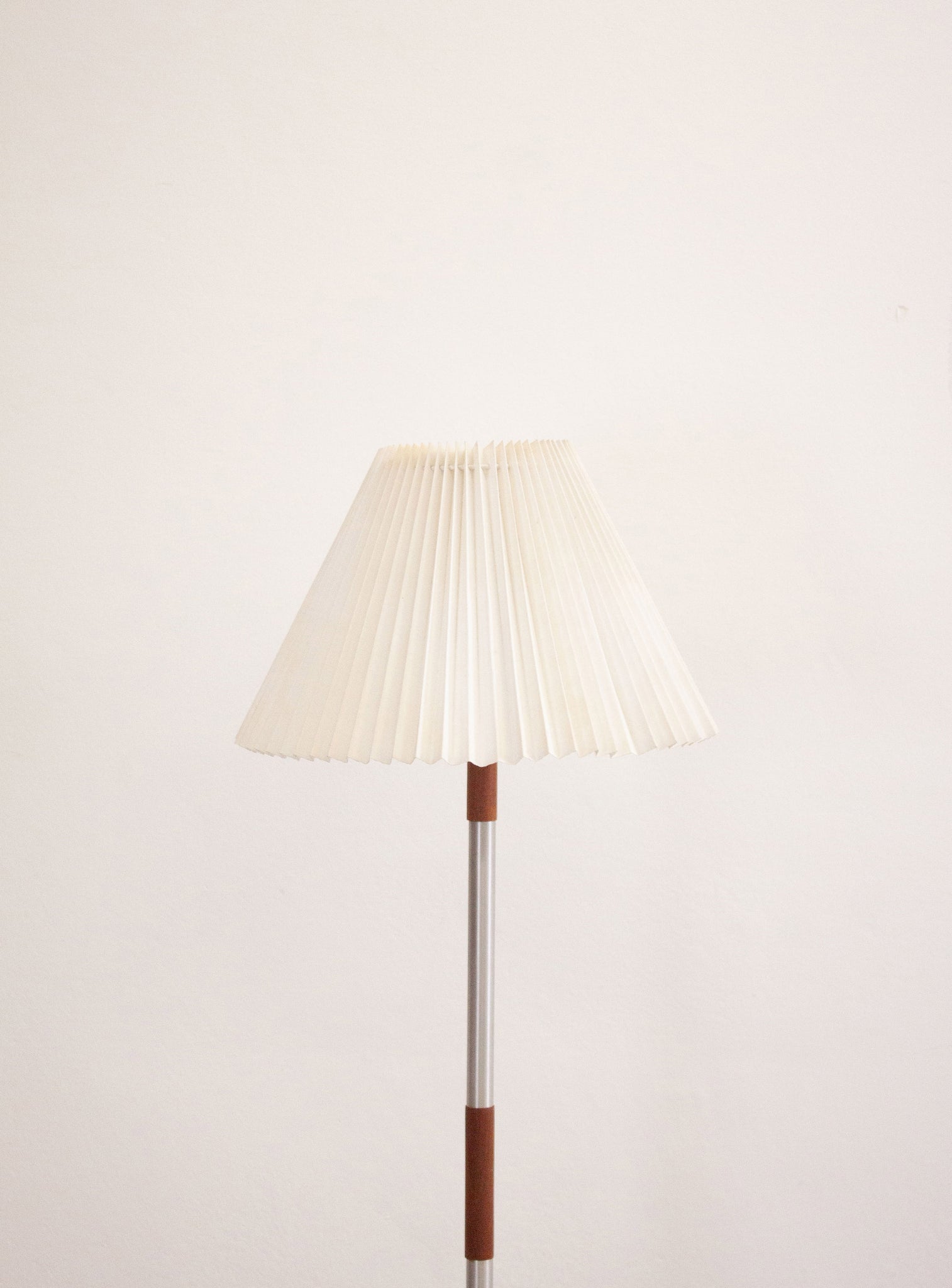 Teak & Aluminium Floor Lamp with Pleated Shade