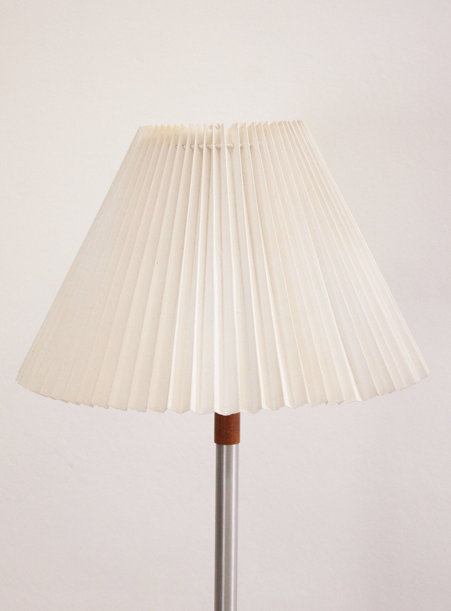 Teak & Aluminium Floor Lamp with Pleated Shade