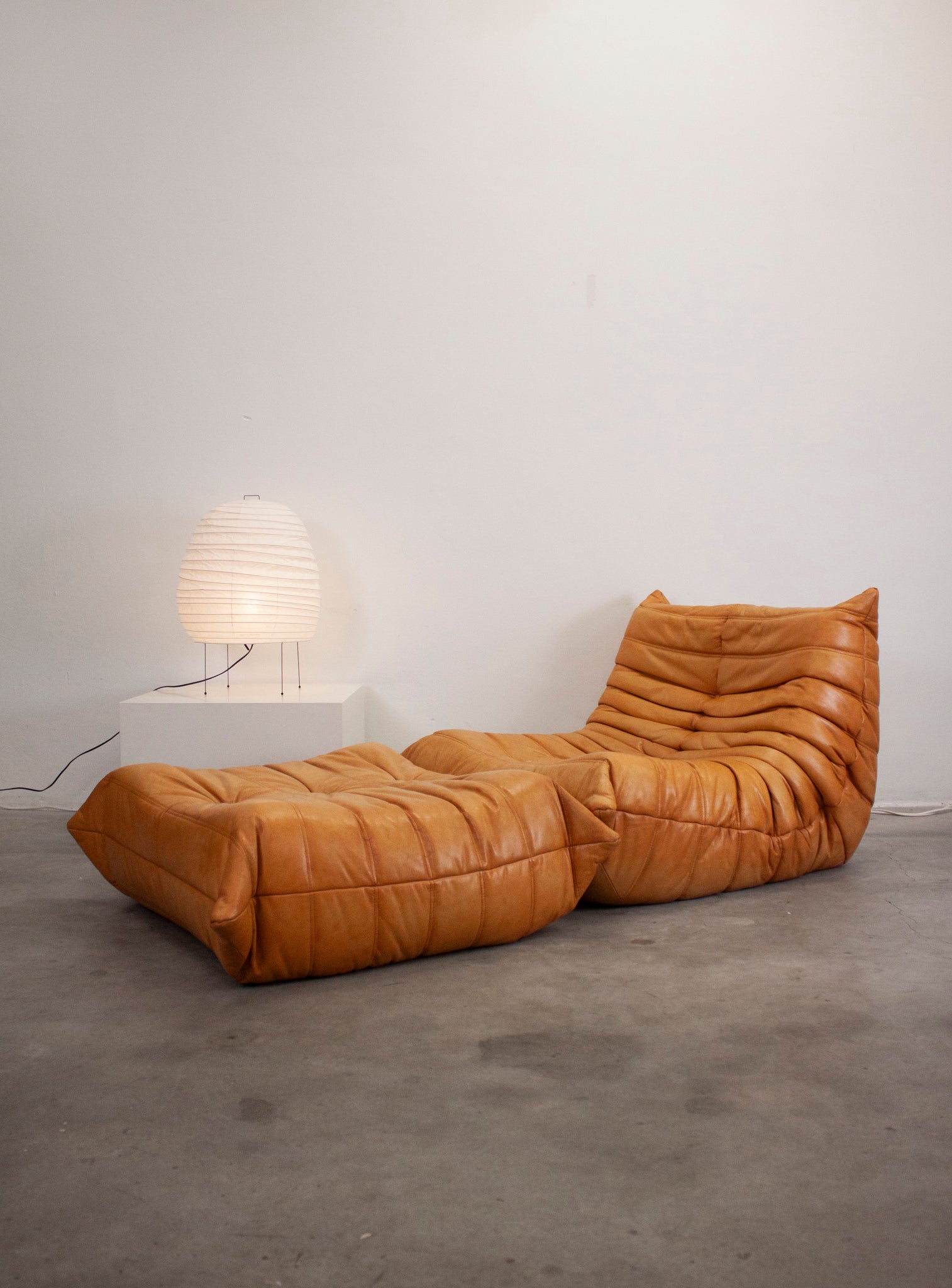 Ligne Roset Togo Leather Lounge Chair & Ottoman by Micheal Ducaroy (Tan)