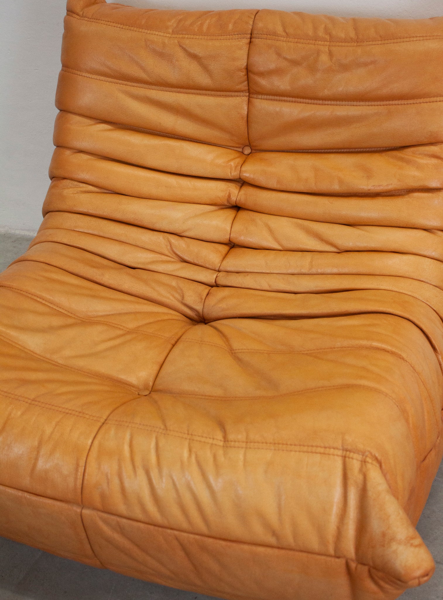 Ligne Roset Togo Leather Lounge Chair & Ottoman by Micheal Ducaroy (Tan)