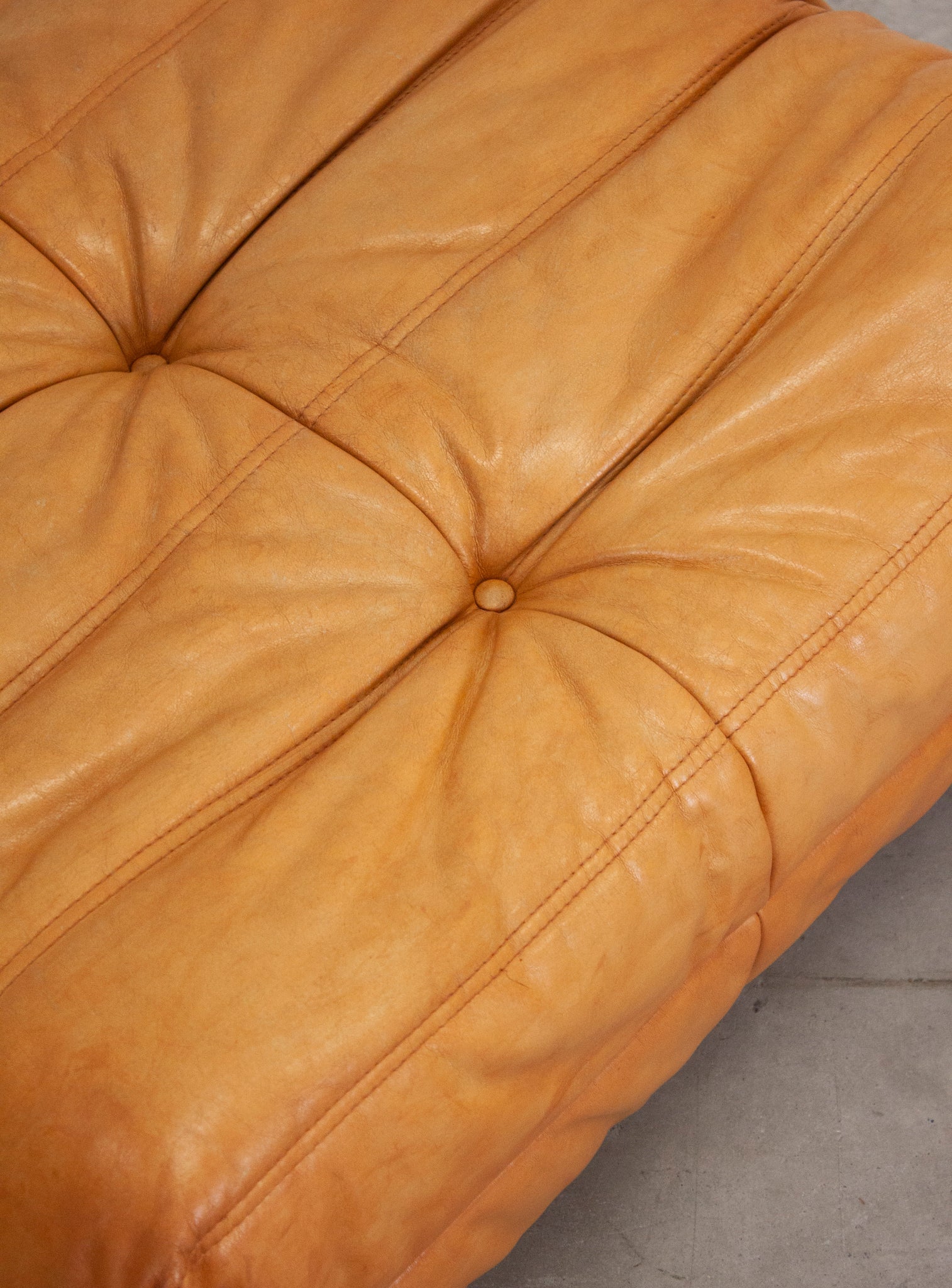 Ligne Roset Togo Leather Lounge Chair & Ottoman by Micheal Ducaroy (Tan)