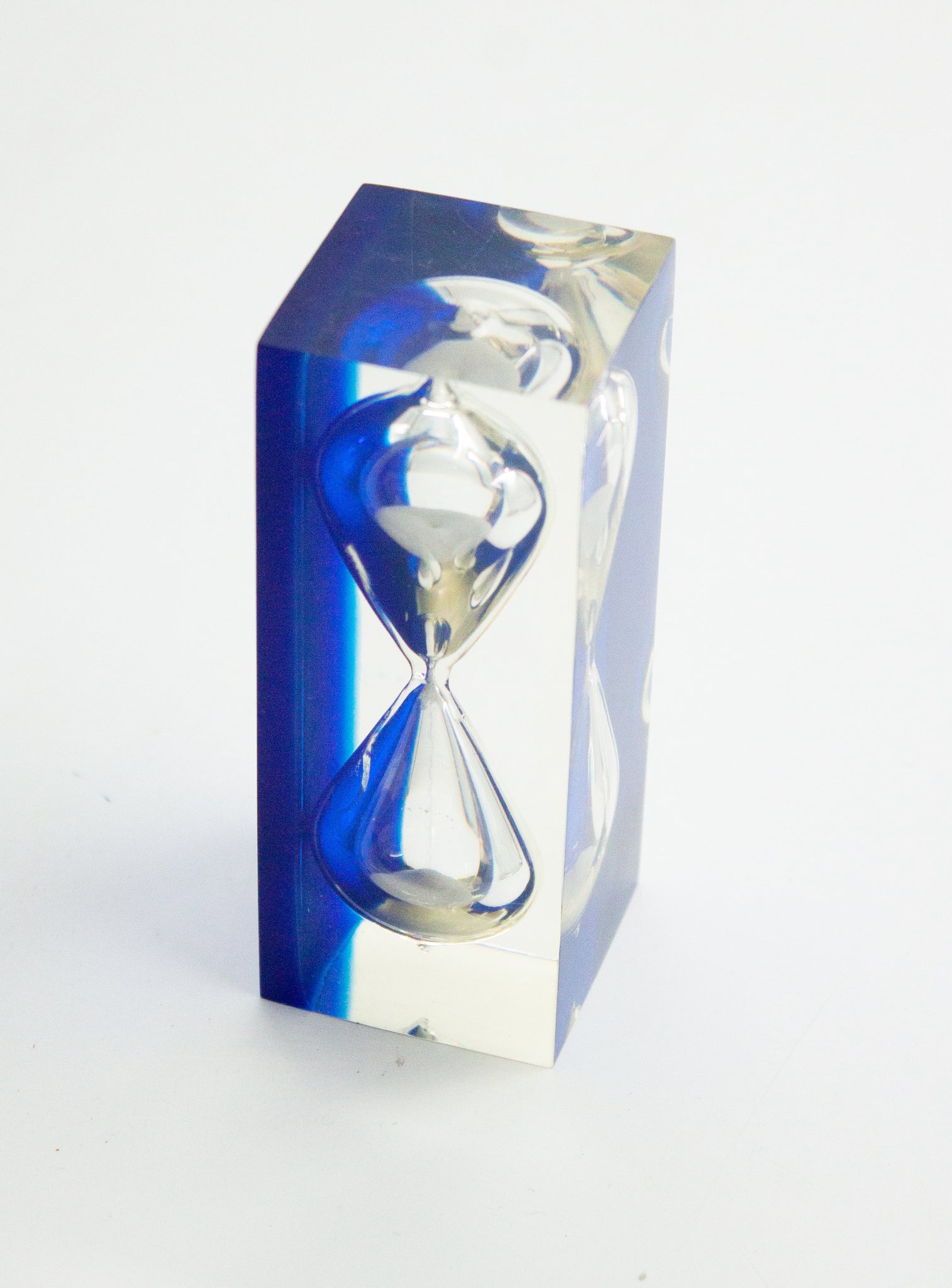 Lucite Hourglass Sculpture by Charles Hollis Jones (Blue)