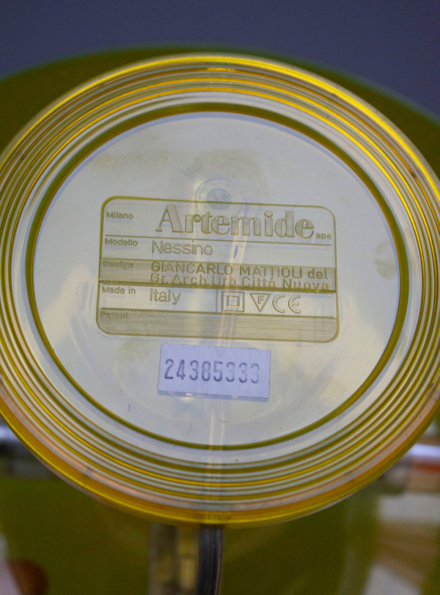 Artemide Nessino Desk Lamp by Giancarlo Mattioli (Translucent Yellow)