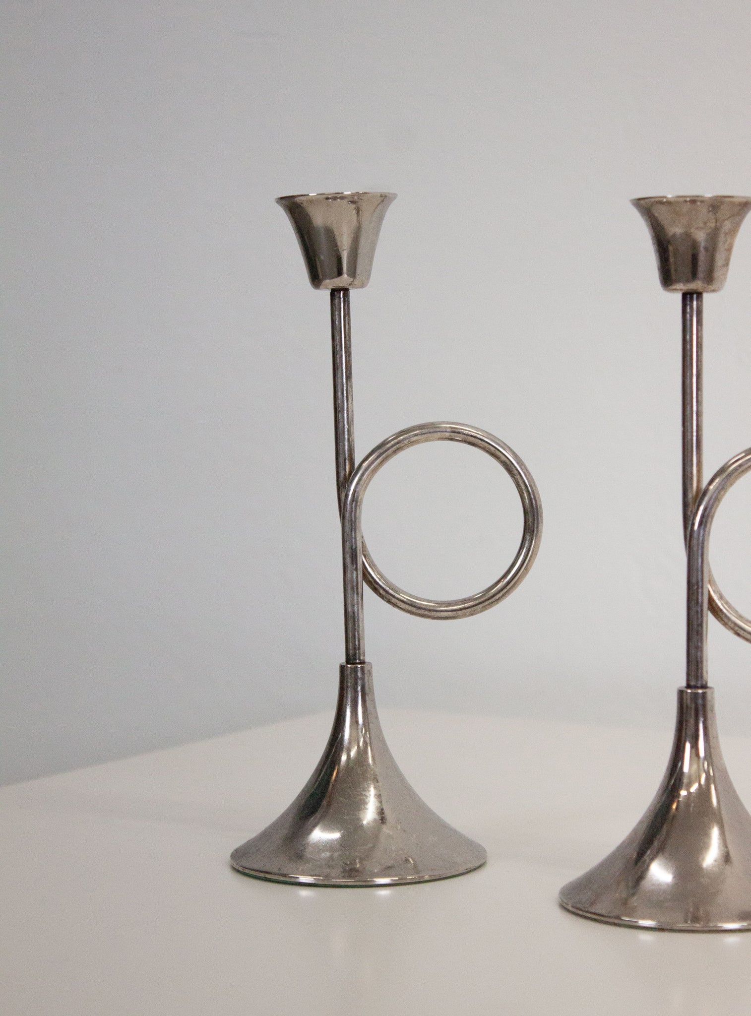 Silver Plated Trumpet Candle Holders