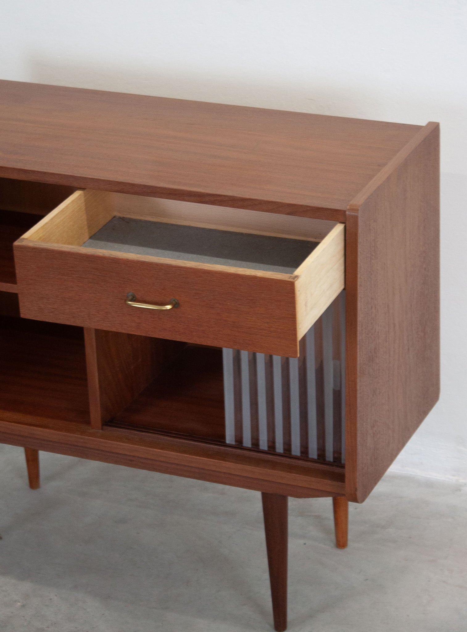 Small Teak Sideboard with Glass Sliding Door