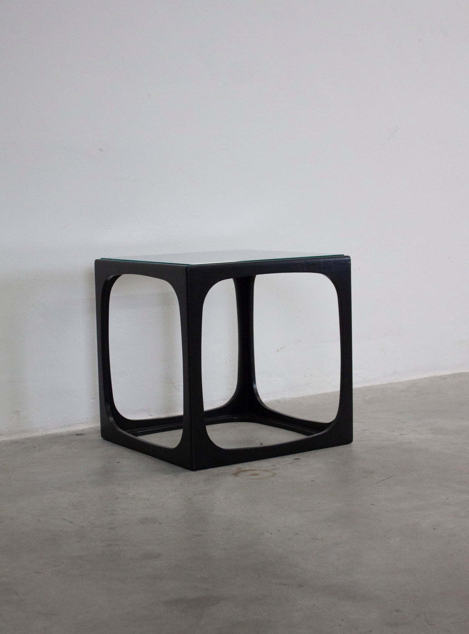 Space Age Cube Side Table with Glass Top (Black)