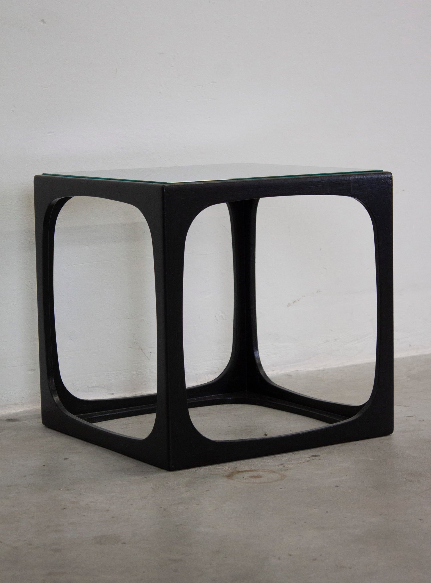 Space Age Cube Side Table with Glass Top (Black)