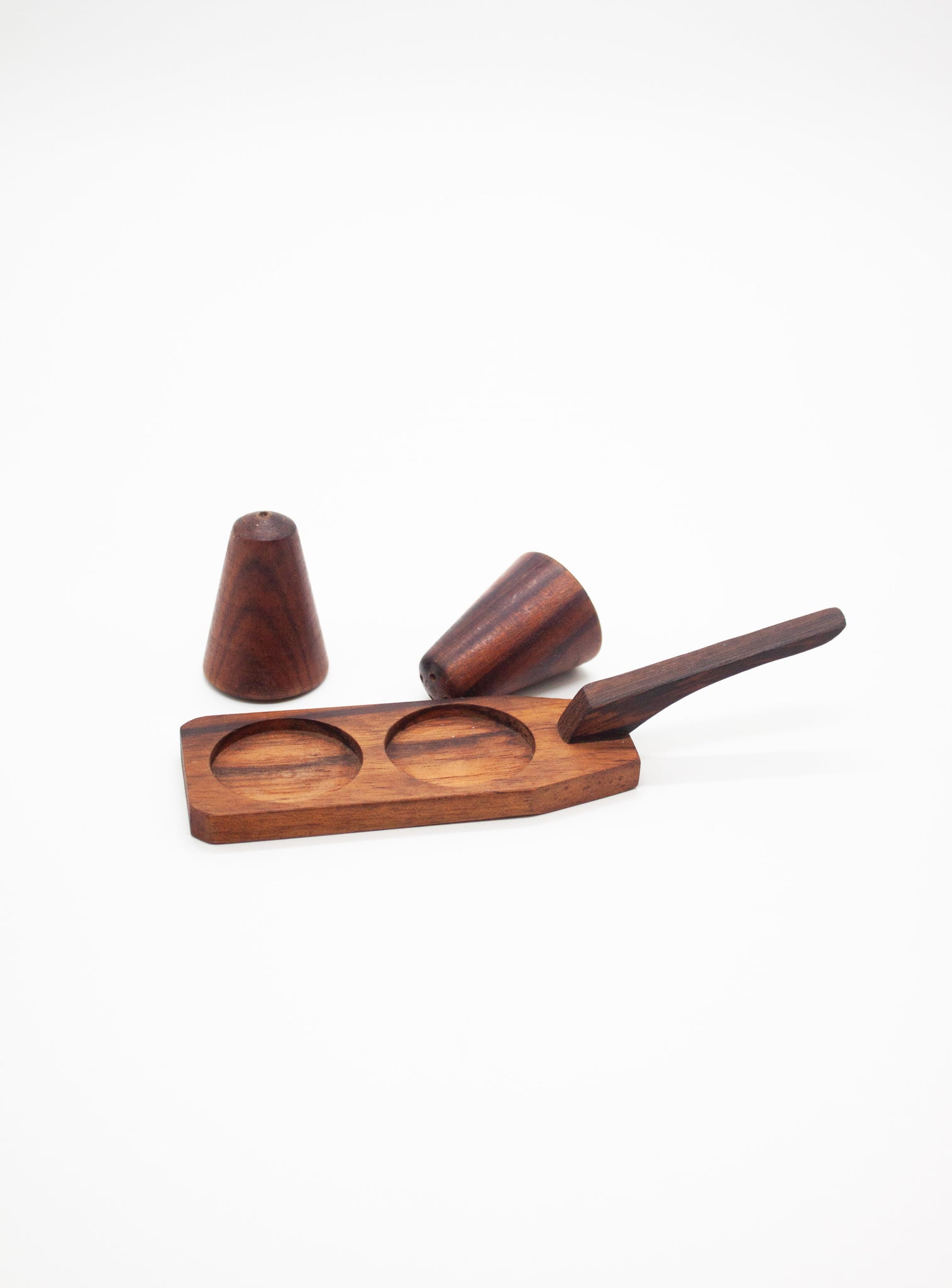 Danish Teak Salt & Pepper Shakers on Stand